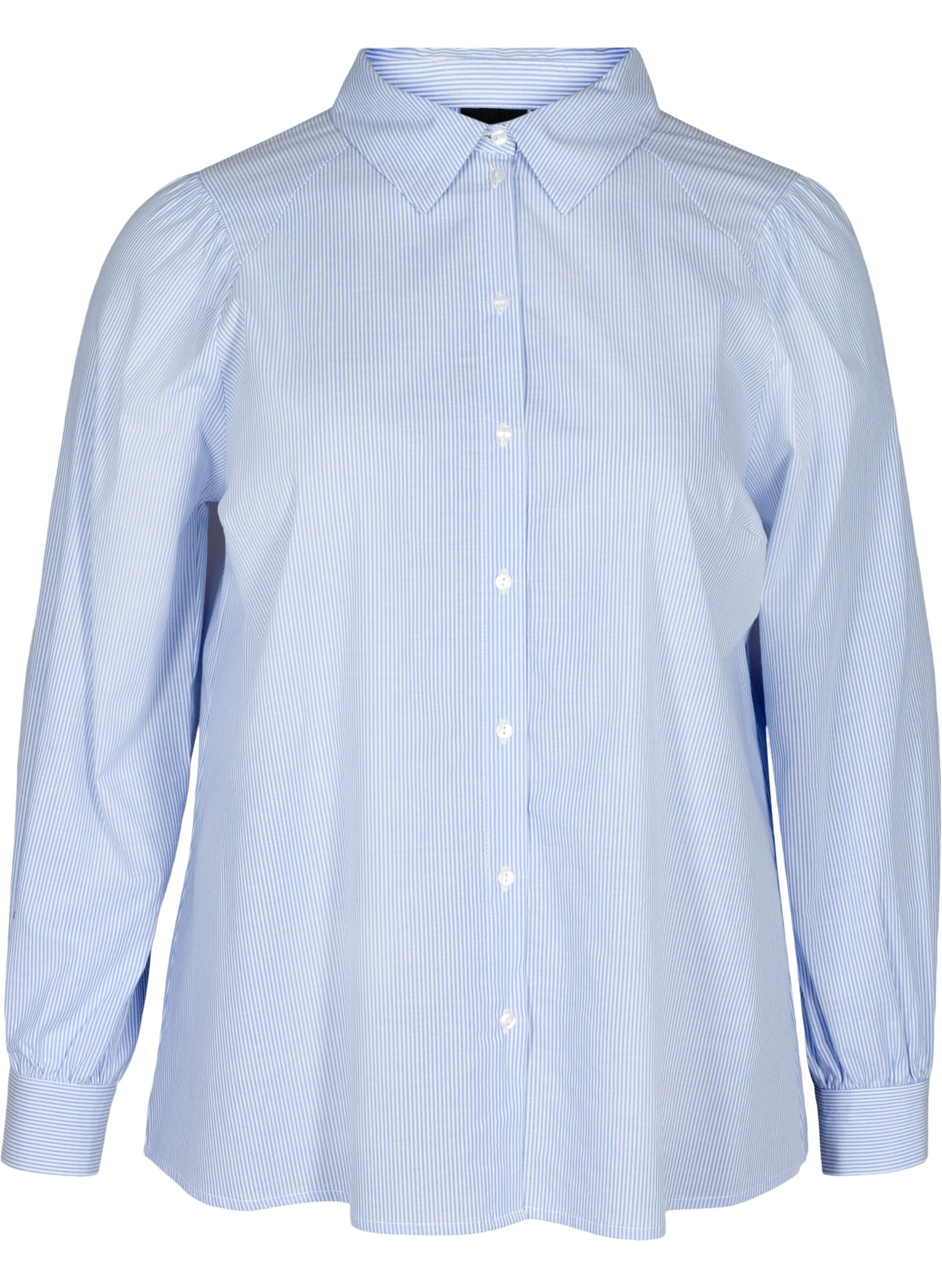 Gestreepte blouse in katoen, White/Blue stripe, Packshot