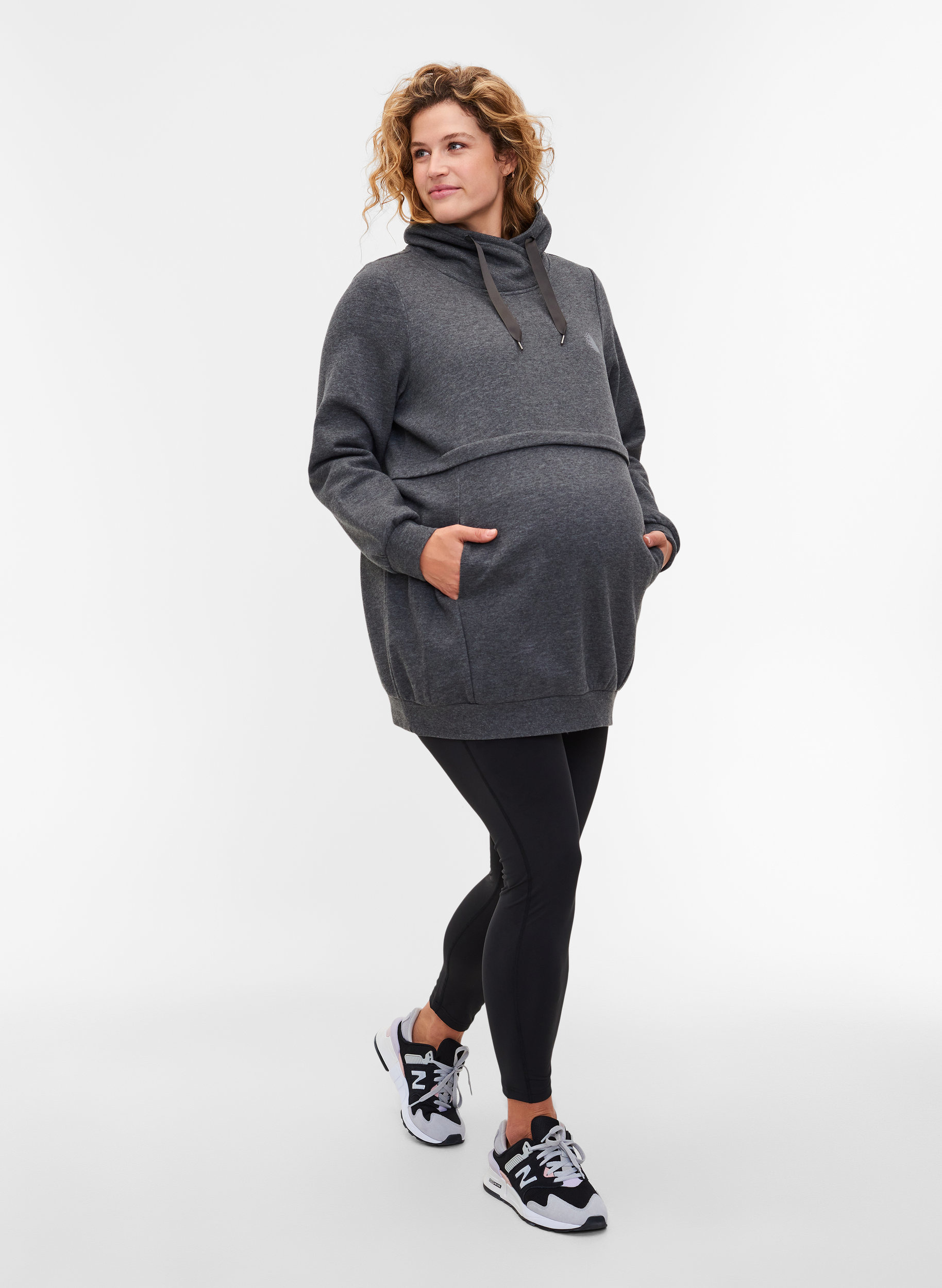 Zwangerschapssweater met borstvoedings functie, Dark Grey Melange, Model image number 3