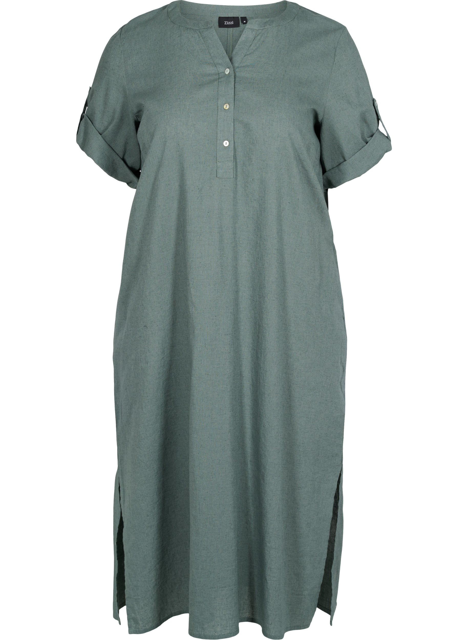 Lange blouse jurk met korte mouwen, Balsam Green, Packshot image number 0