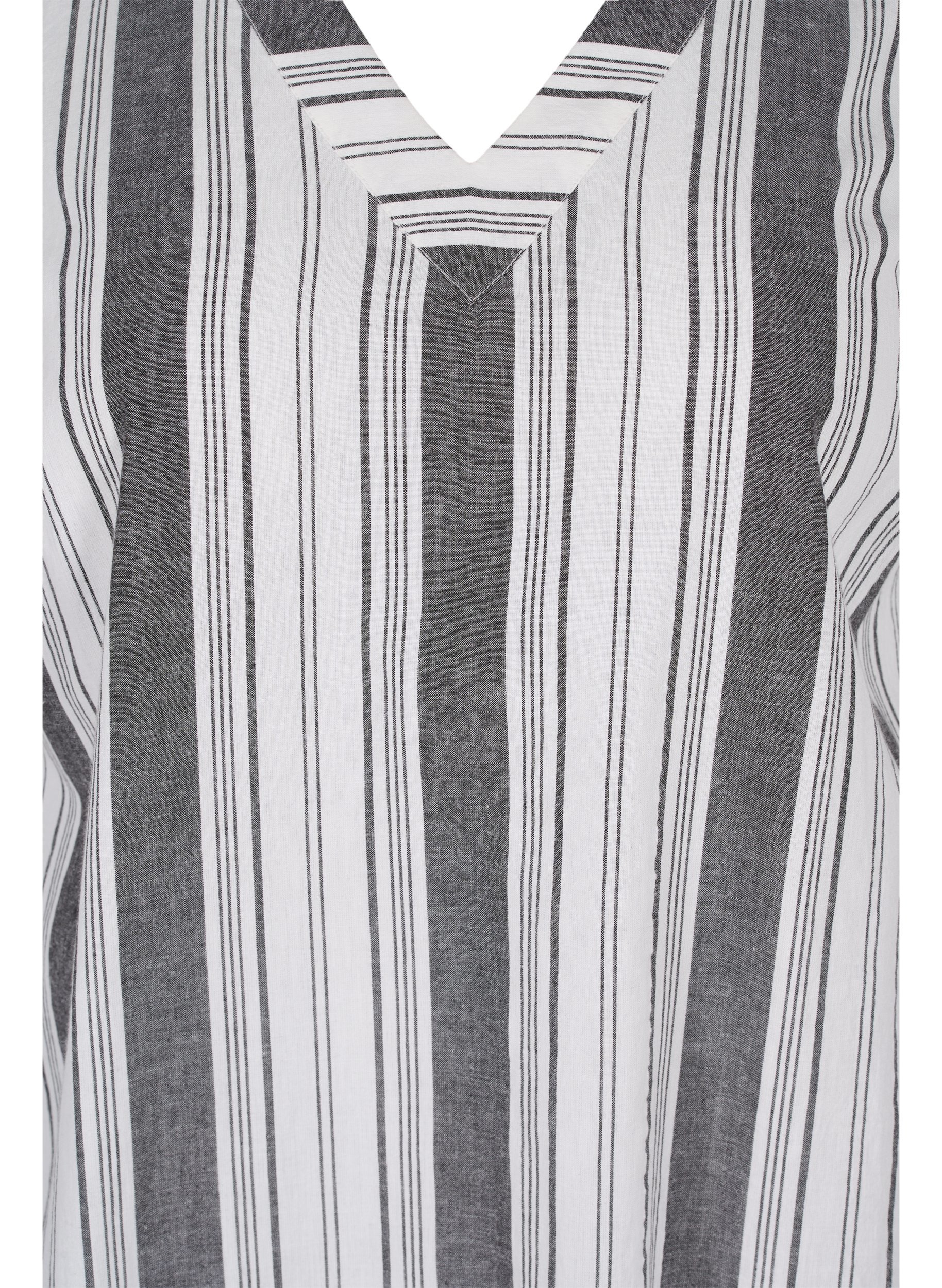 Gestreepte katoenen jurk met korte mouwen, Black Stripe, Packshot image number 2
