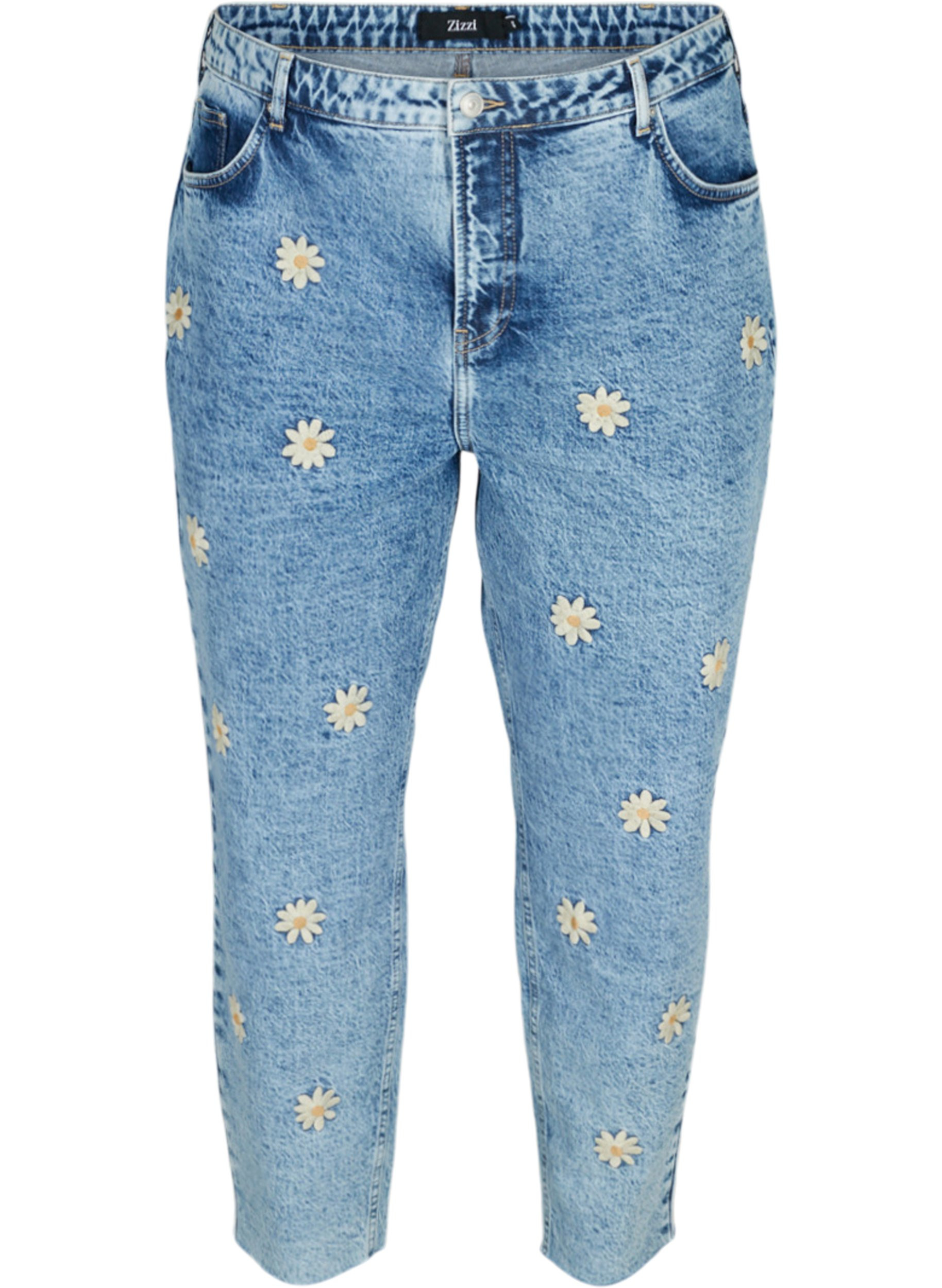 Mille mom fit jeans met bloemen - Blauw - Maat 42-60 - Zizzi