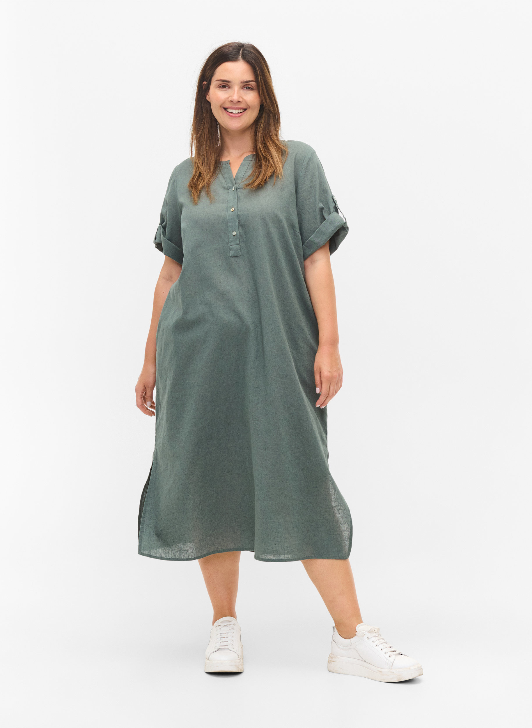 Lange blouse jurk met korte mouwen, Balsam Green, Model image number 2
