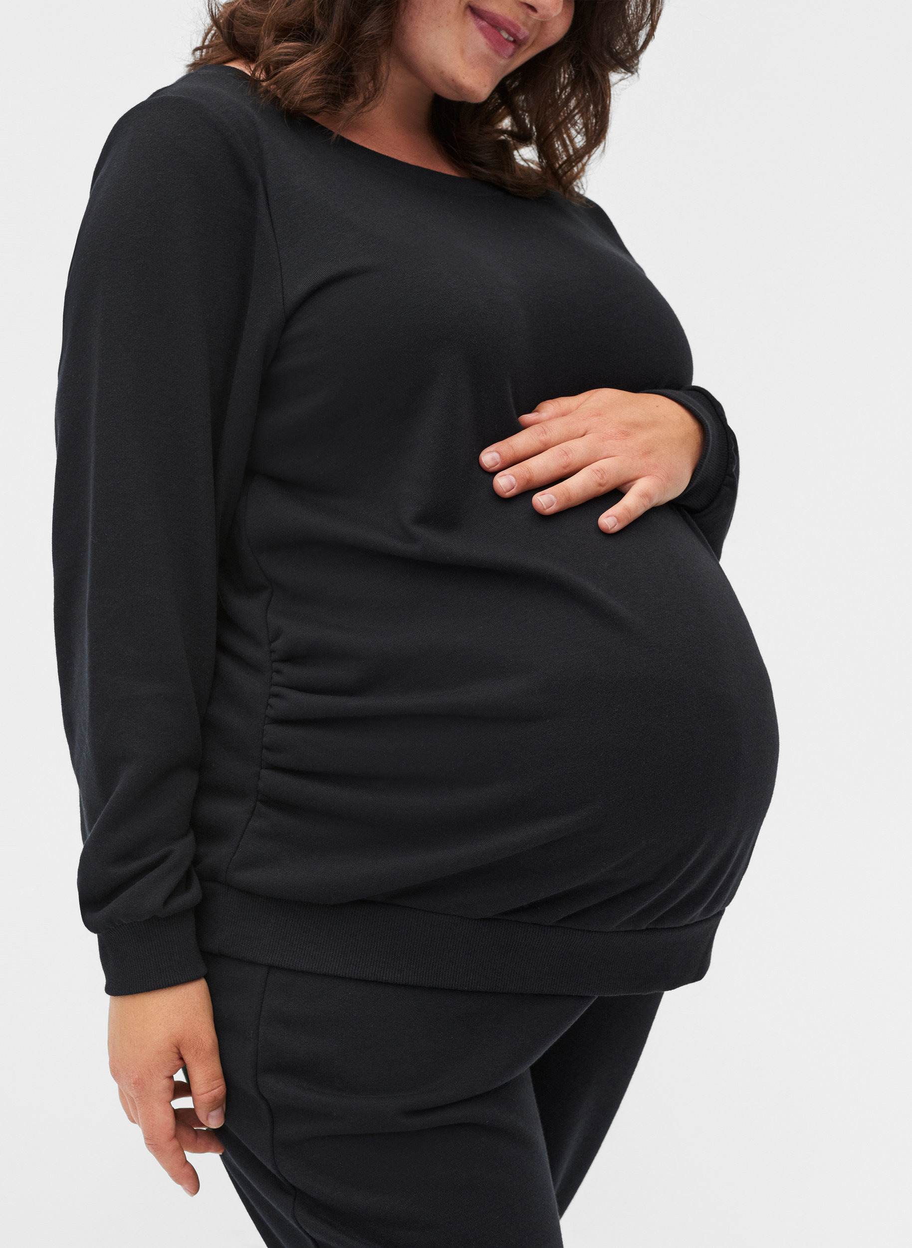Zwangerschapstrui  met geribbelde randen, Black, Model image number 2
