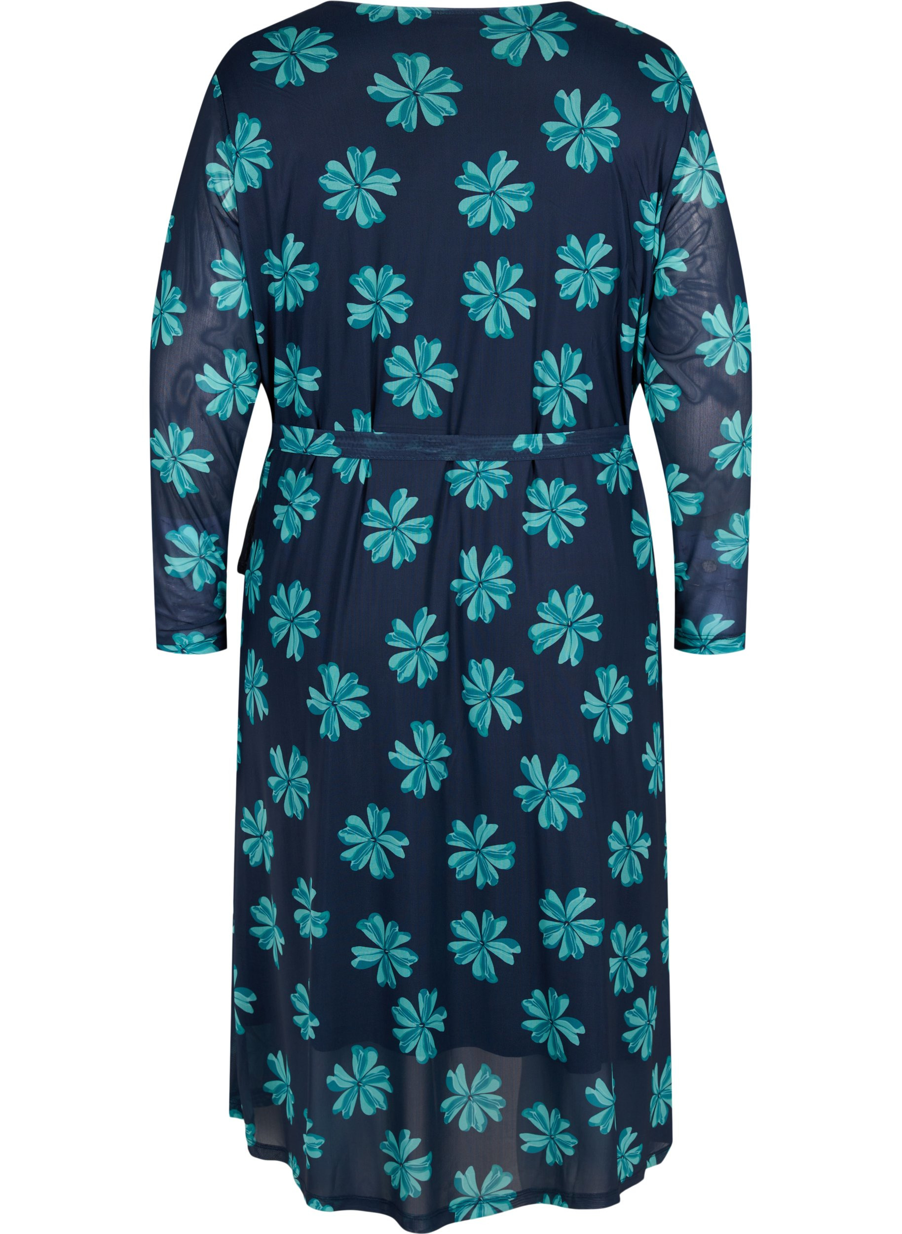 Mesh jurk met print en overslag, Night Sky w Green , Packshot image number 1
