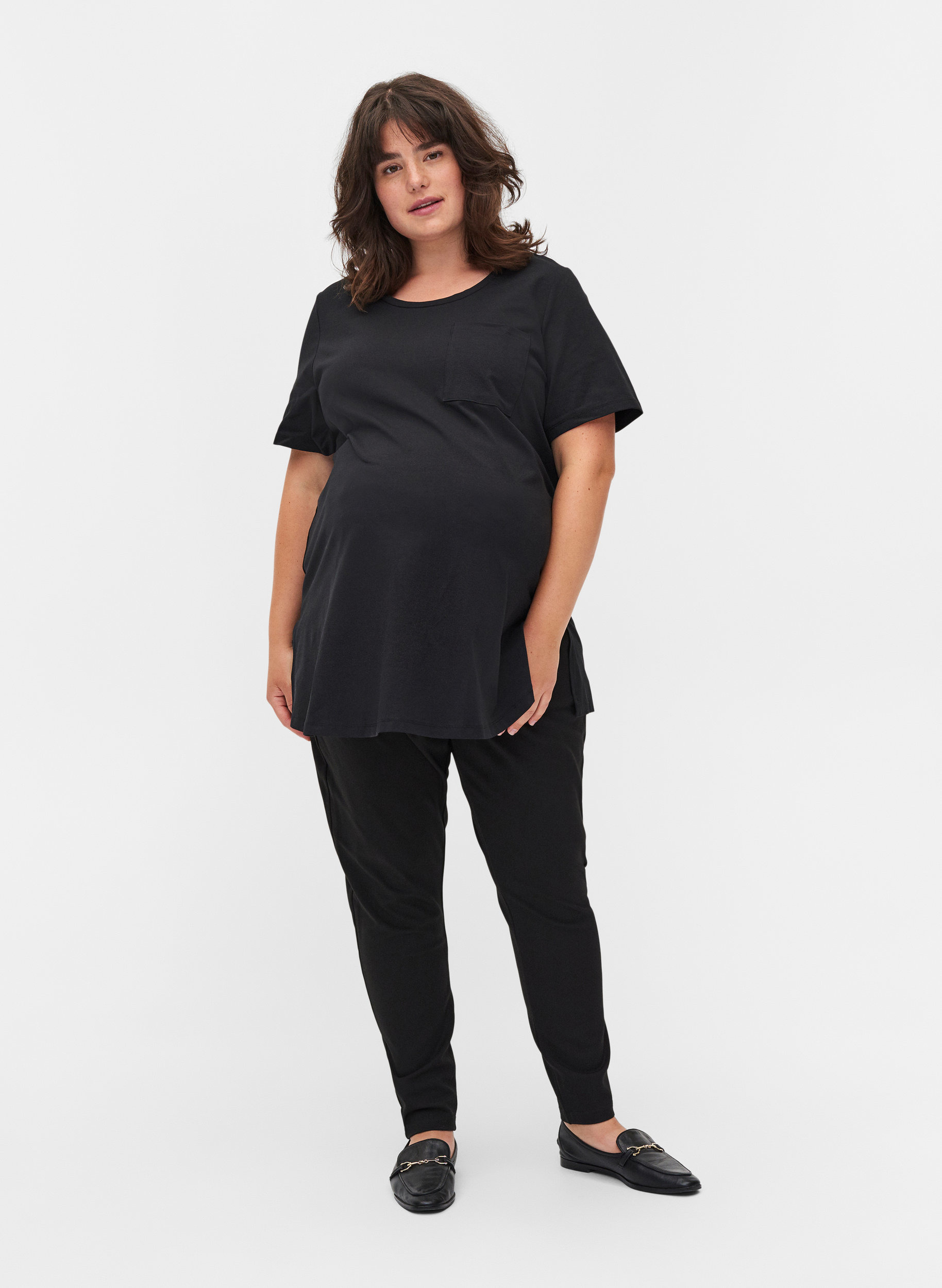 Zwangerschaps t-shirt in katoen met korte mouwen , Black, Model image number 2