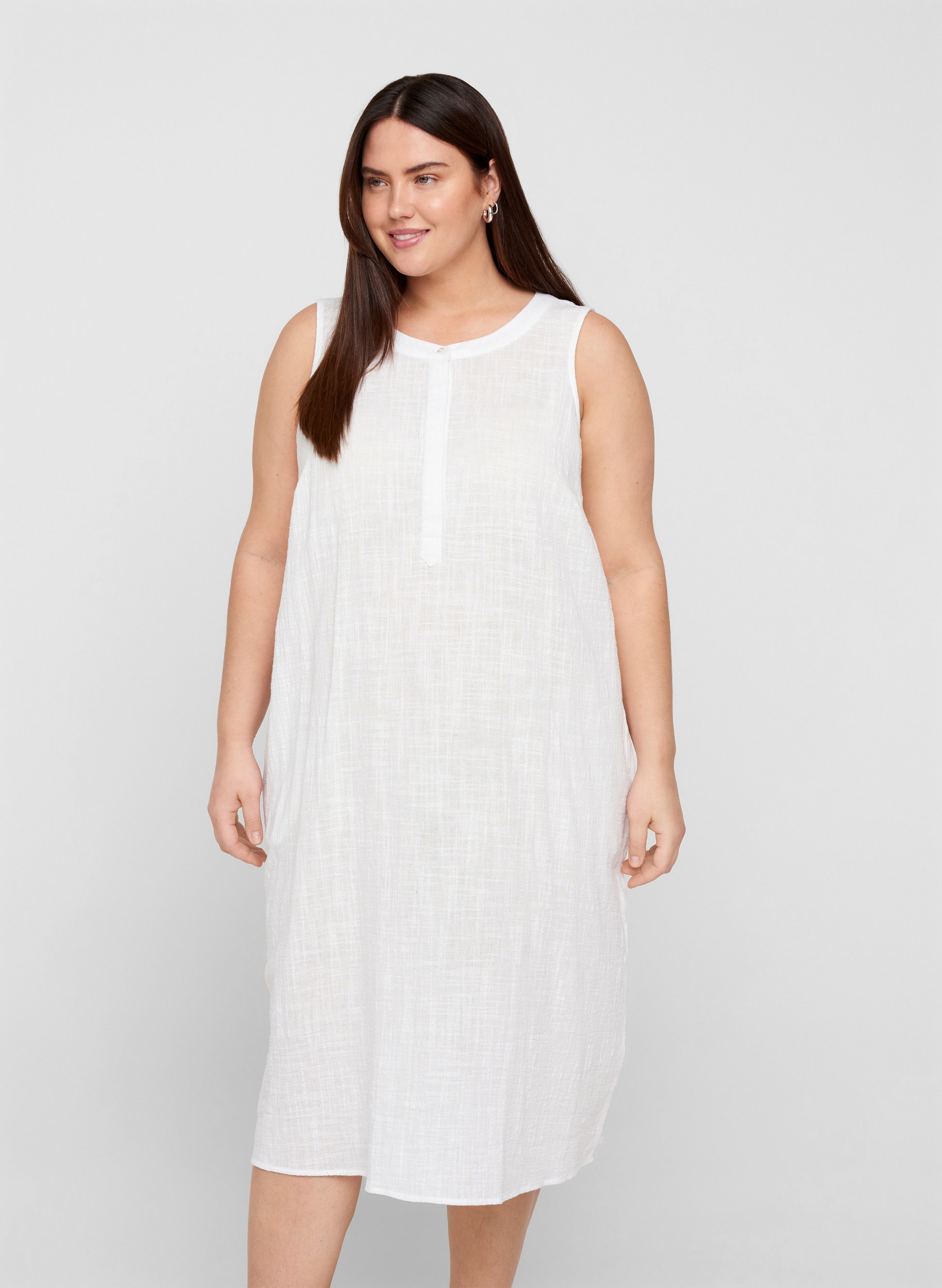 Mouwloze jurk in katoen, White, Model image number 0