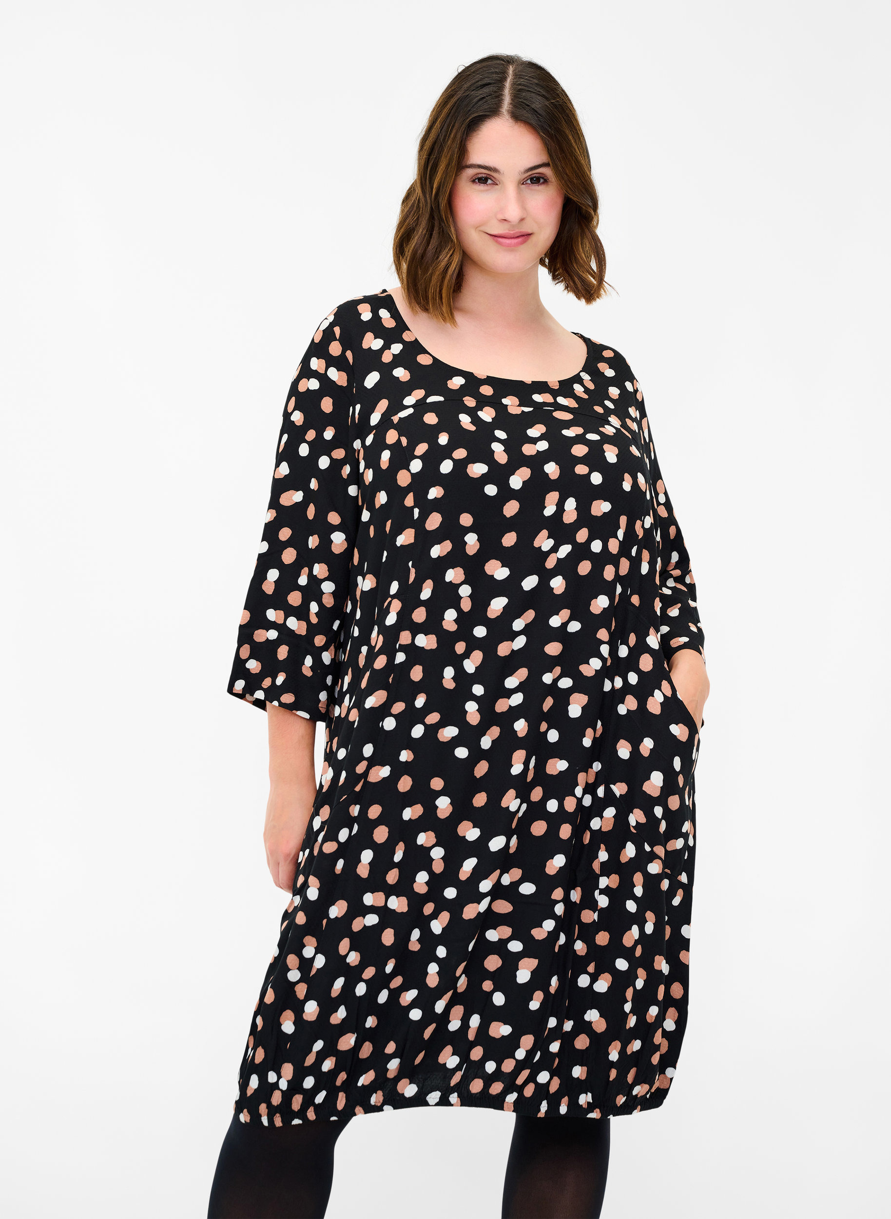 Viscose jurk met 3/4 mouwen, Black Dot, Model image number 0