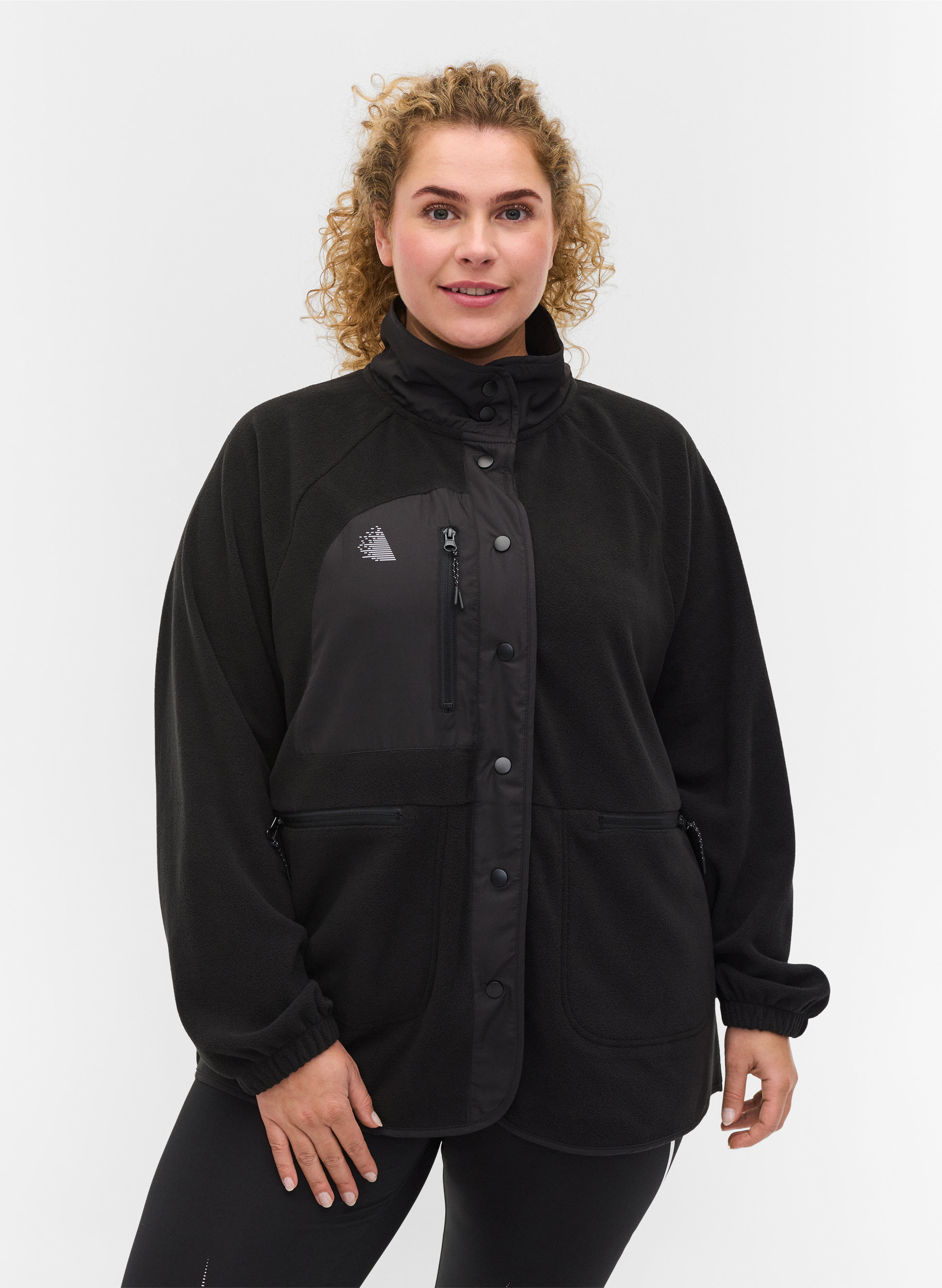 Sportjack in fleece met hoge kraag en zakken, Black, Model image number 0