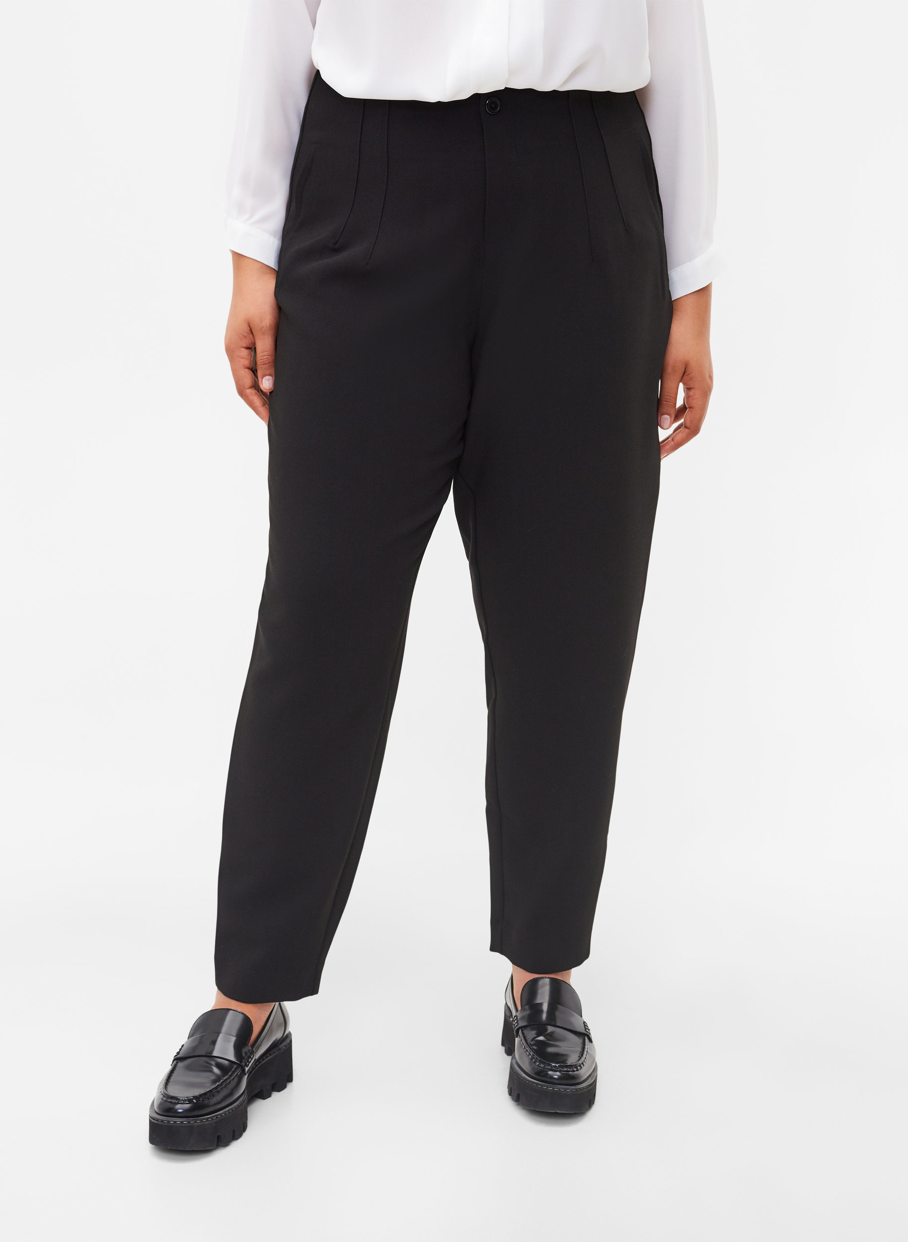 Klassieke broek met hoge taille, Black, Model image number 2