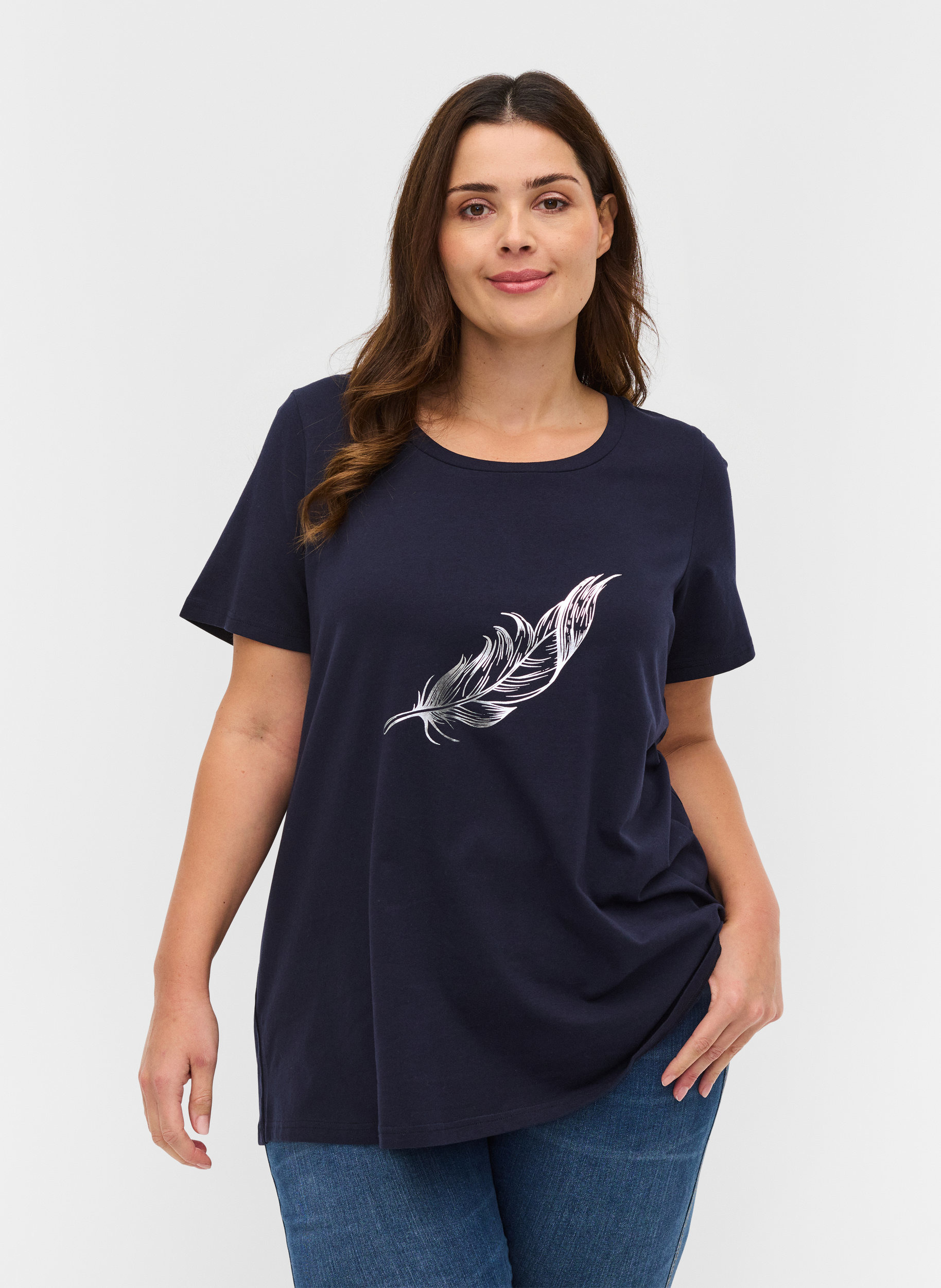 Katoenen t-shirt met korte mouwen en print, Night Sky w. silver , Model image number 0