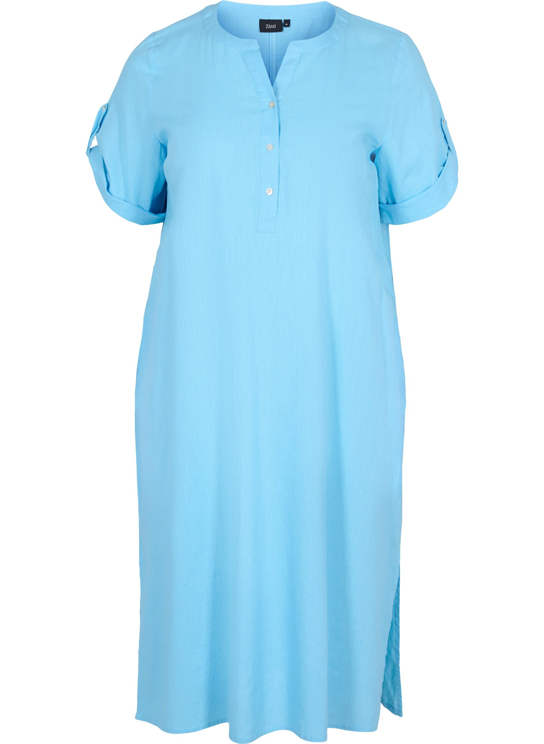 Lange blouse jurk met korte mouwen, Alaskan Blue, Packshot