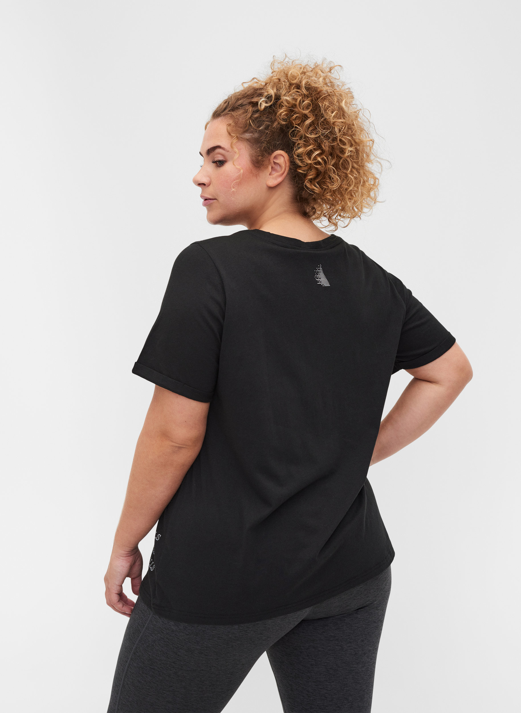 Sportief katoenen t-shirt met tekst en korte mouwen, Black, Model image number 1