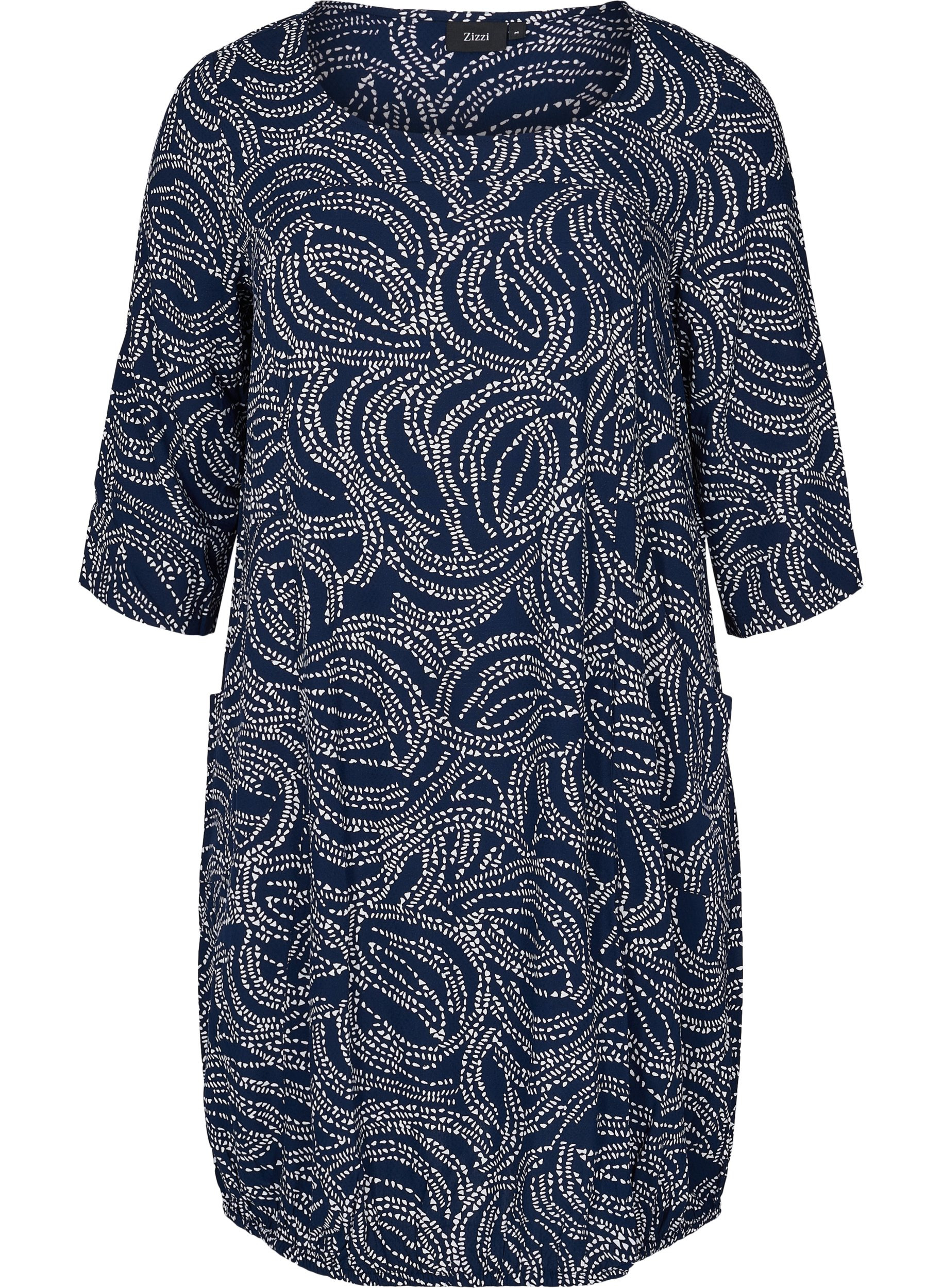 Viscose jurk met 3/4 mouwen, Blue Graphic