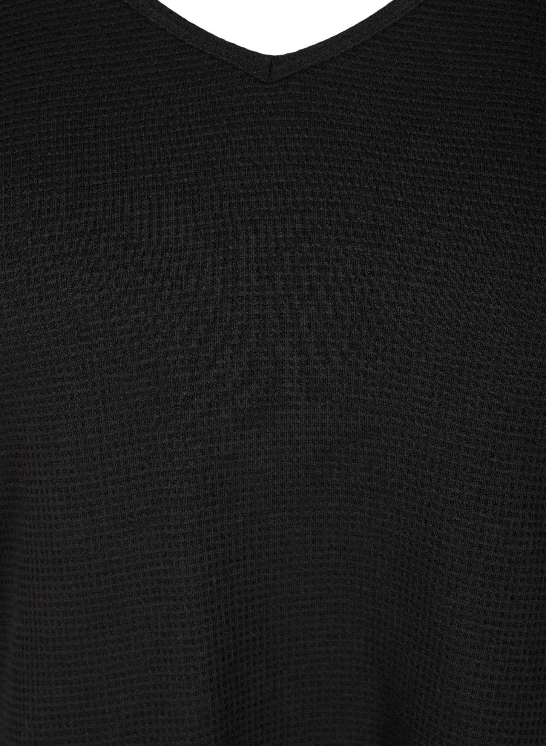 Katoenen top met v-hals en 3/4 mouwen, Black, Packshot image number 2