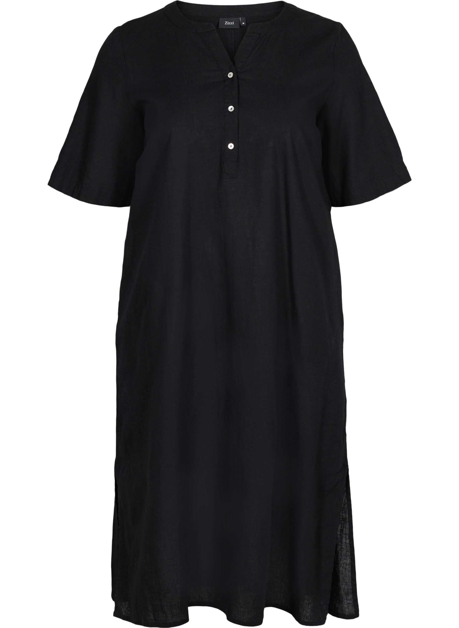Lange blouse jurk met korte mouwen, Black