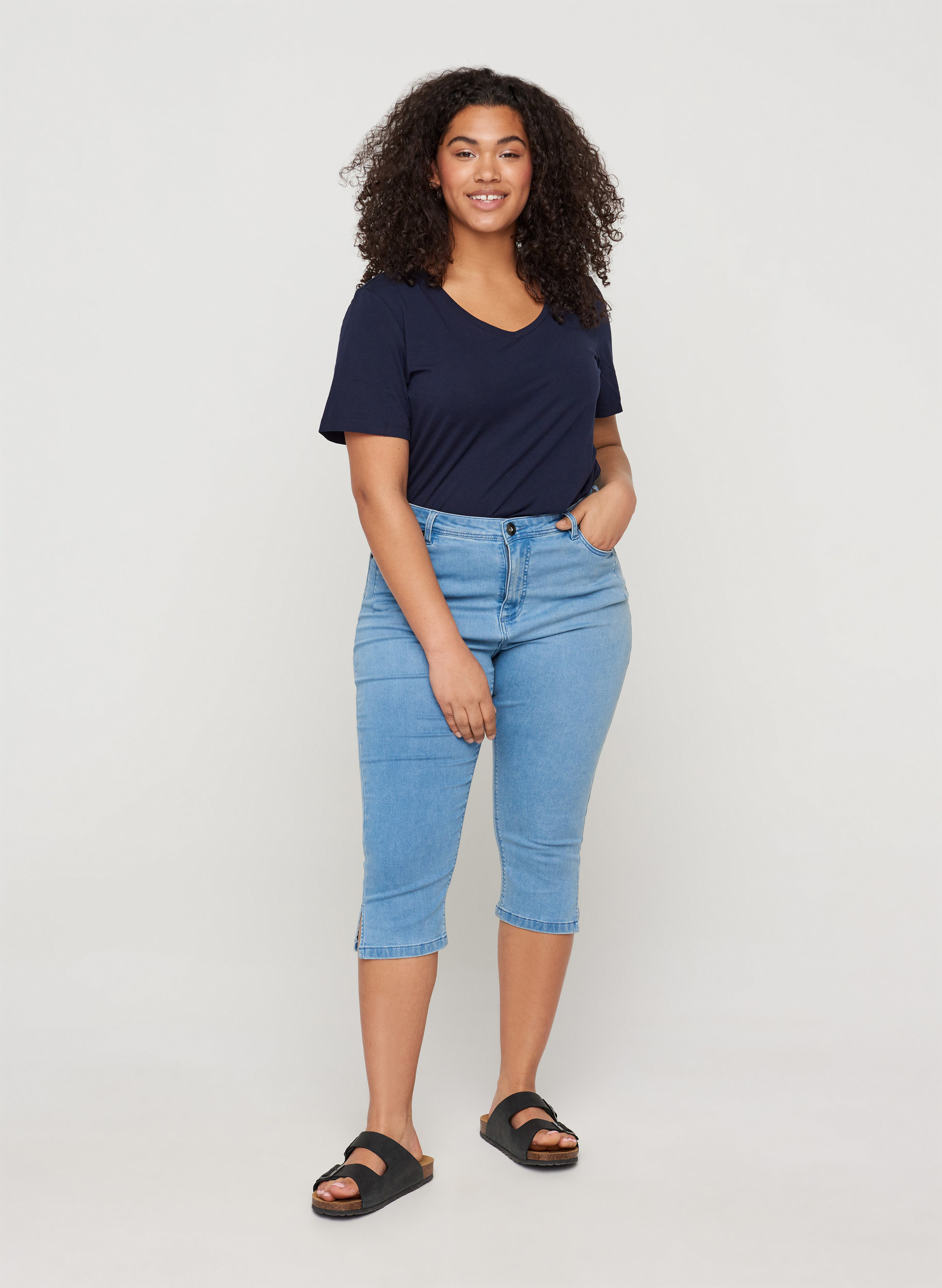 Hoge taille capri jeans met katoenmix - Blauw - Maat 42-60 - Zizzi