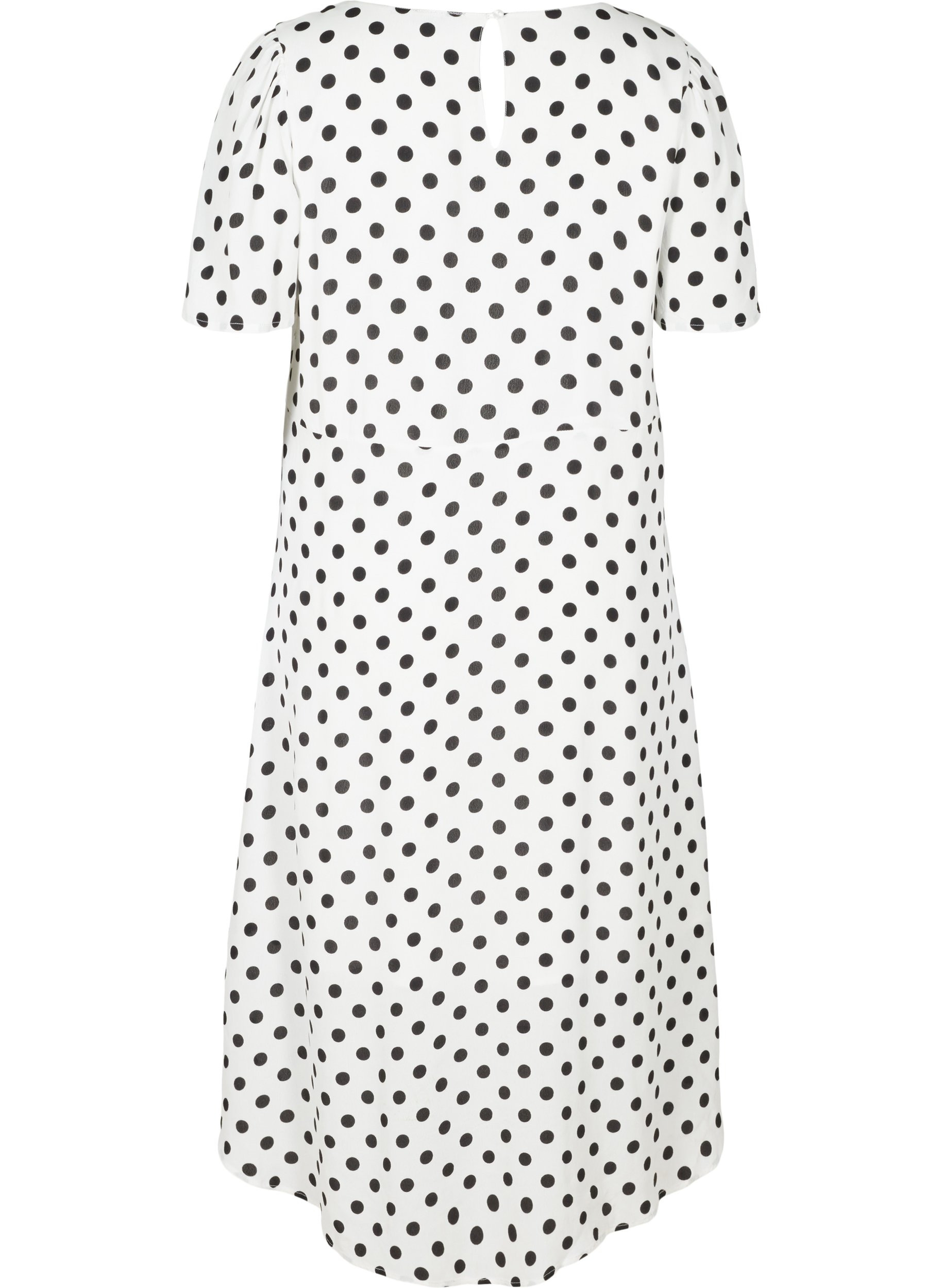 Viscose jurk met korte mouwen en stippen, White w. Black Dot, Packshot image number 1