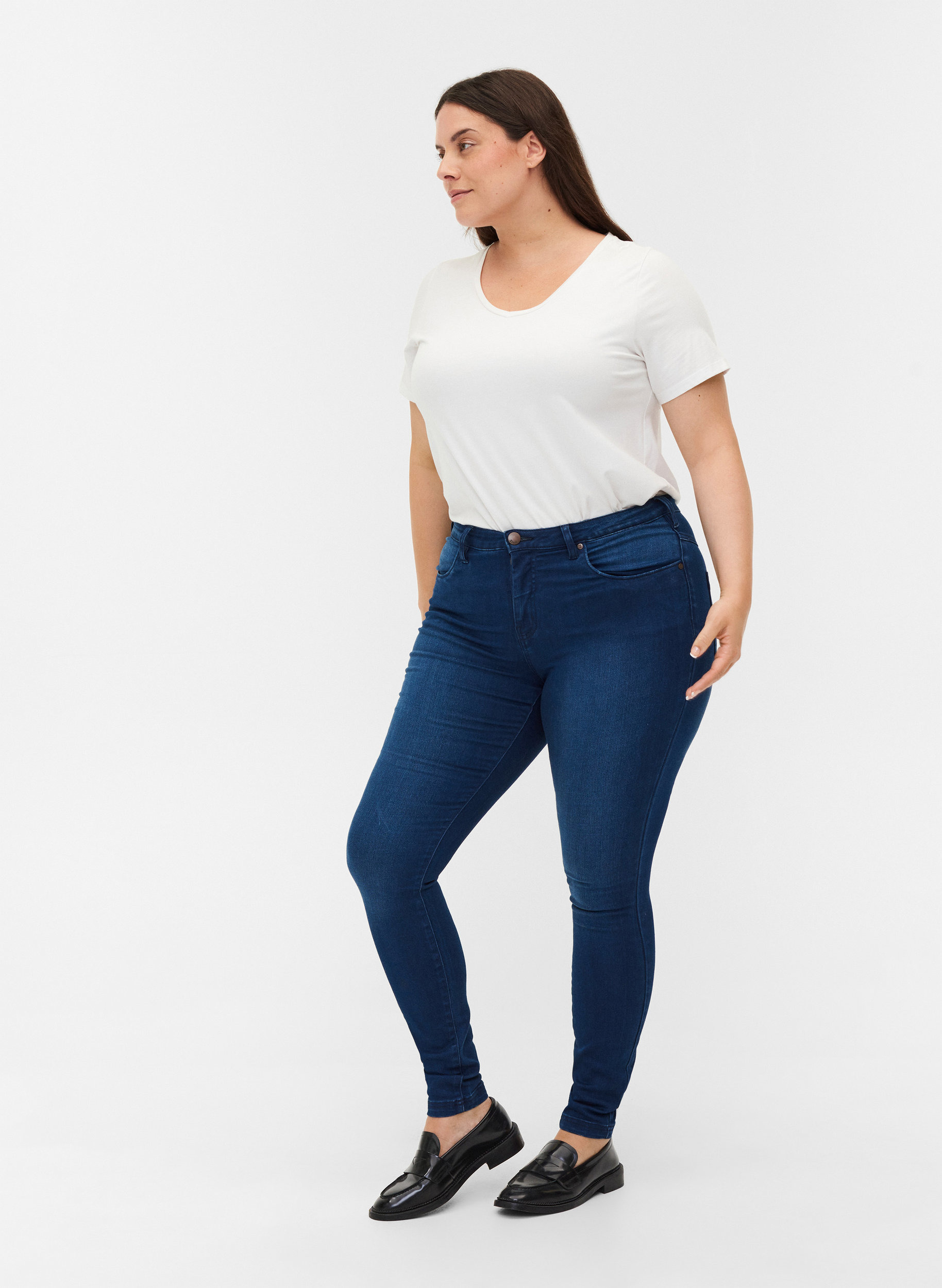 Super slim fit Amy jeans met hoge taille , Blue denim, Model image number 0