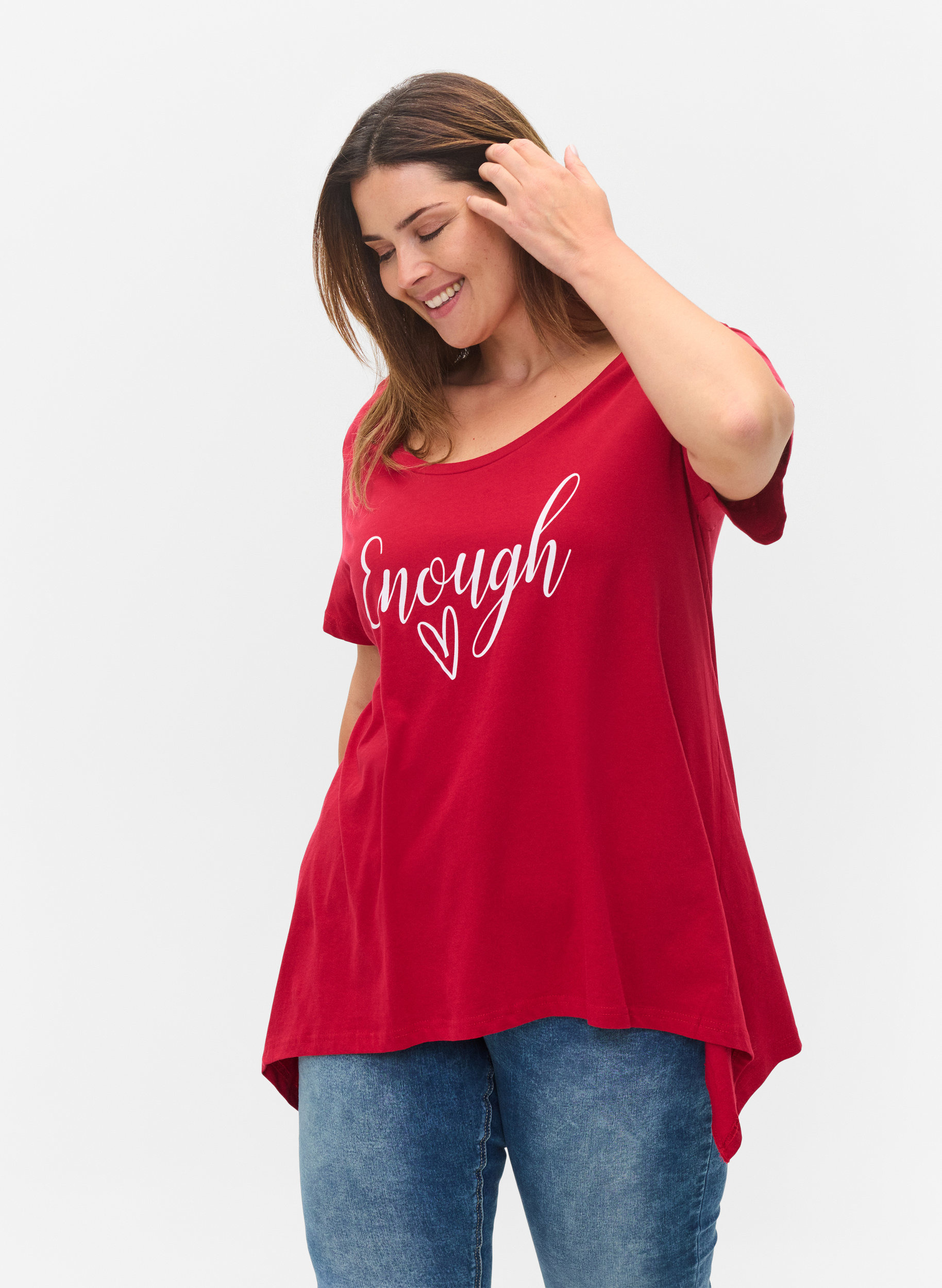 Katoenen t-shirt met korte mouwen en a-lijn, Tango Red ENOUGH, Model