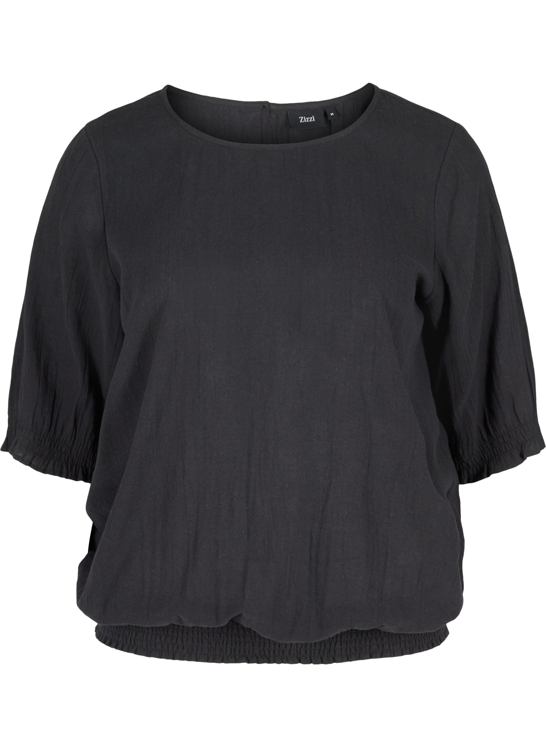 Katoenen blouse met smokwerk en korte mouwen, Black, Packshot image number 0