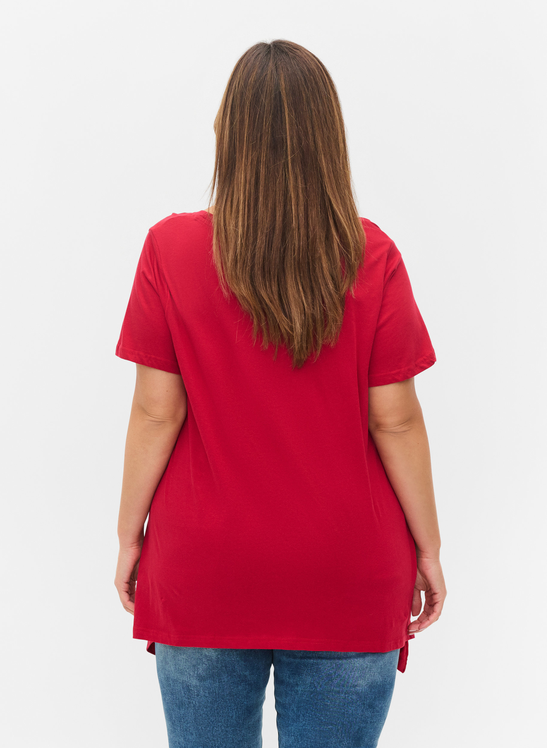 Katoenen t-shirt met korte mouwen en a-lijn, Tango Red ENOUGH, Model