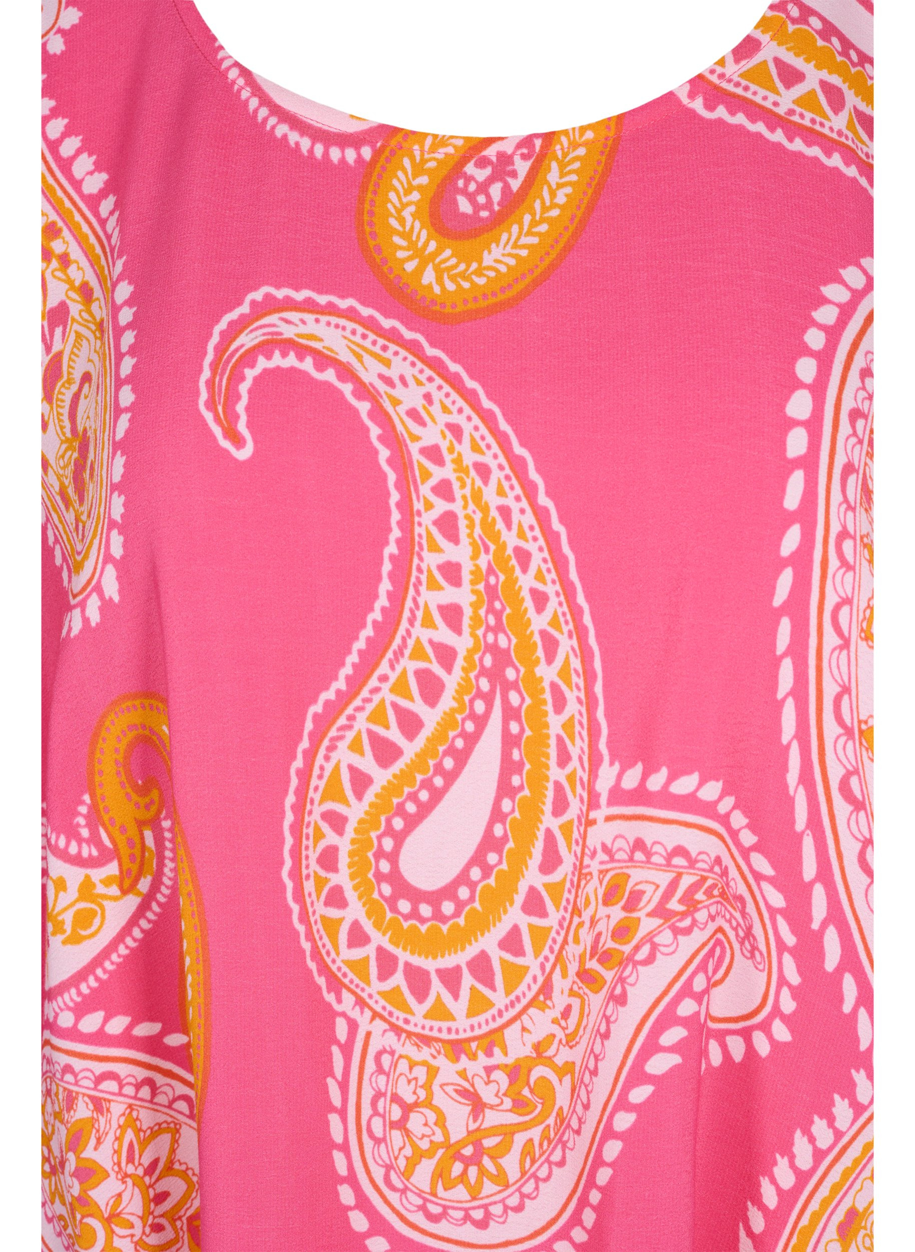 Viscose top met korte mouwen en print, Pink Paisley, Packshot image number 2