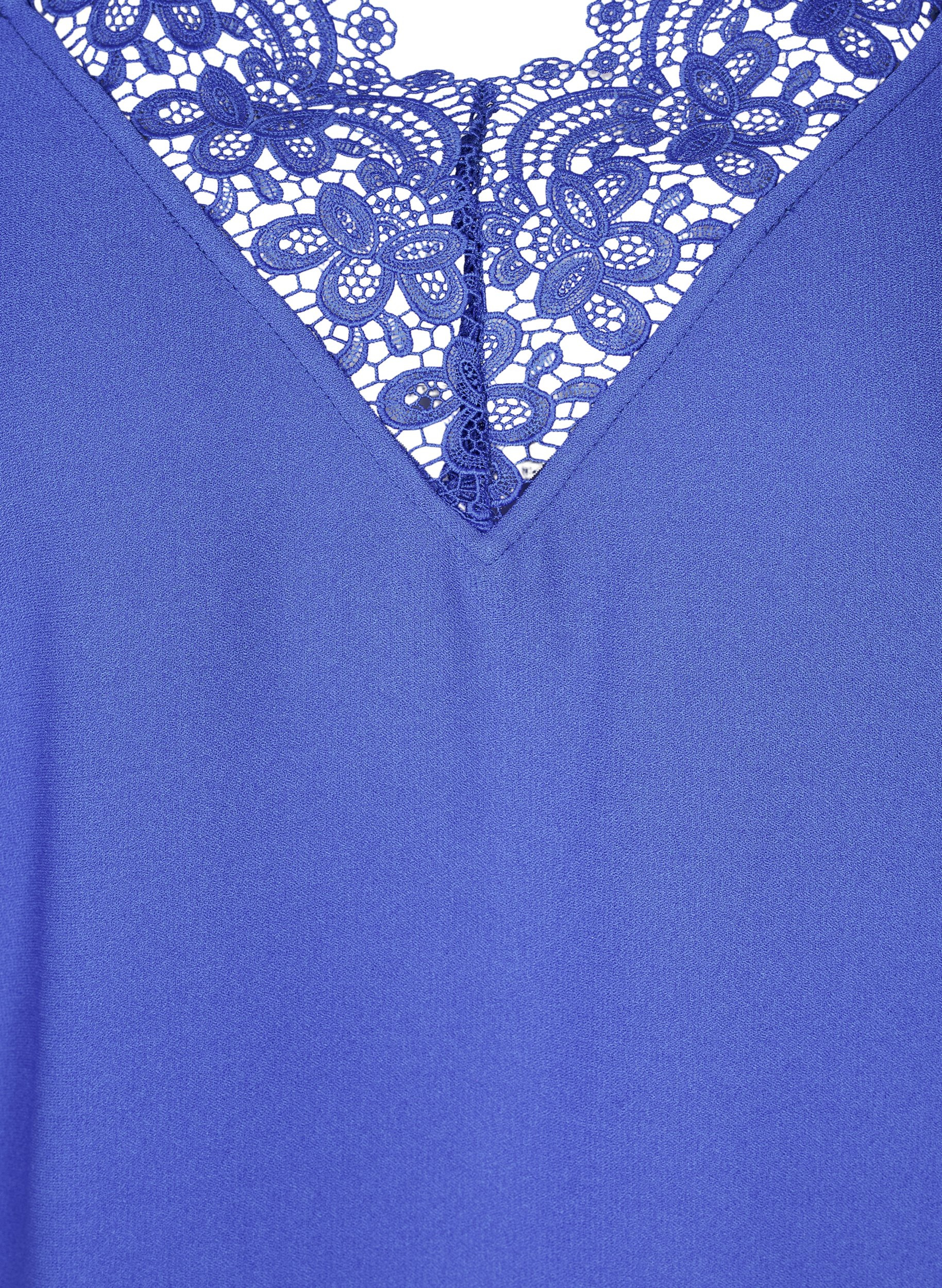 Mouwloze top met v-hals en kant, Dazzling Blue, Packshot image number 2