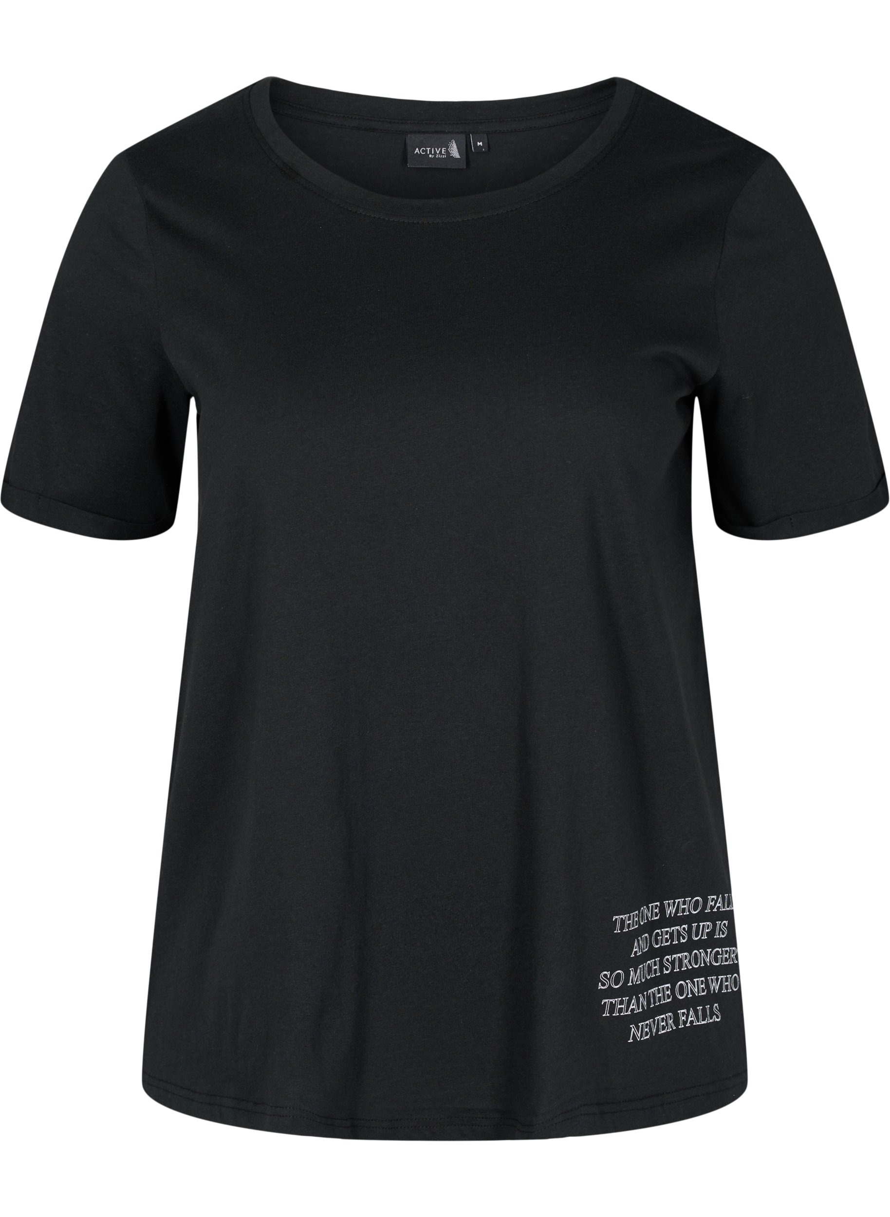 Sportief katoenen t-shirt met tekst en korte mouwen, Black