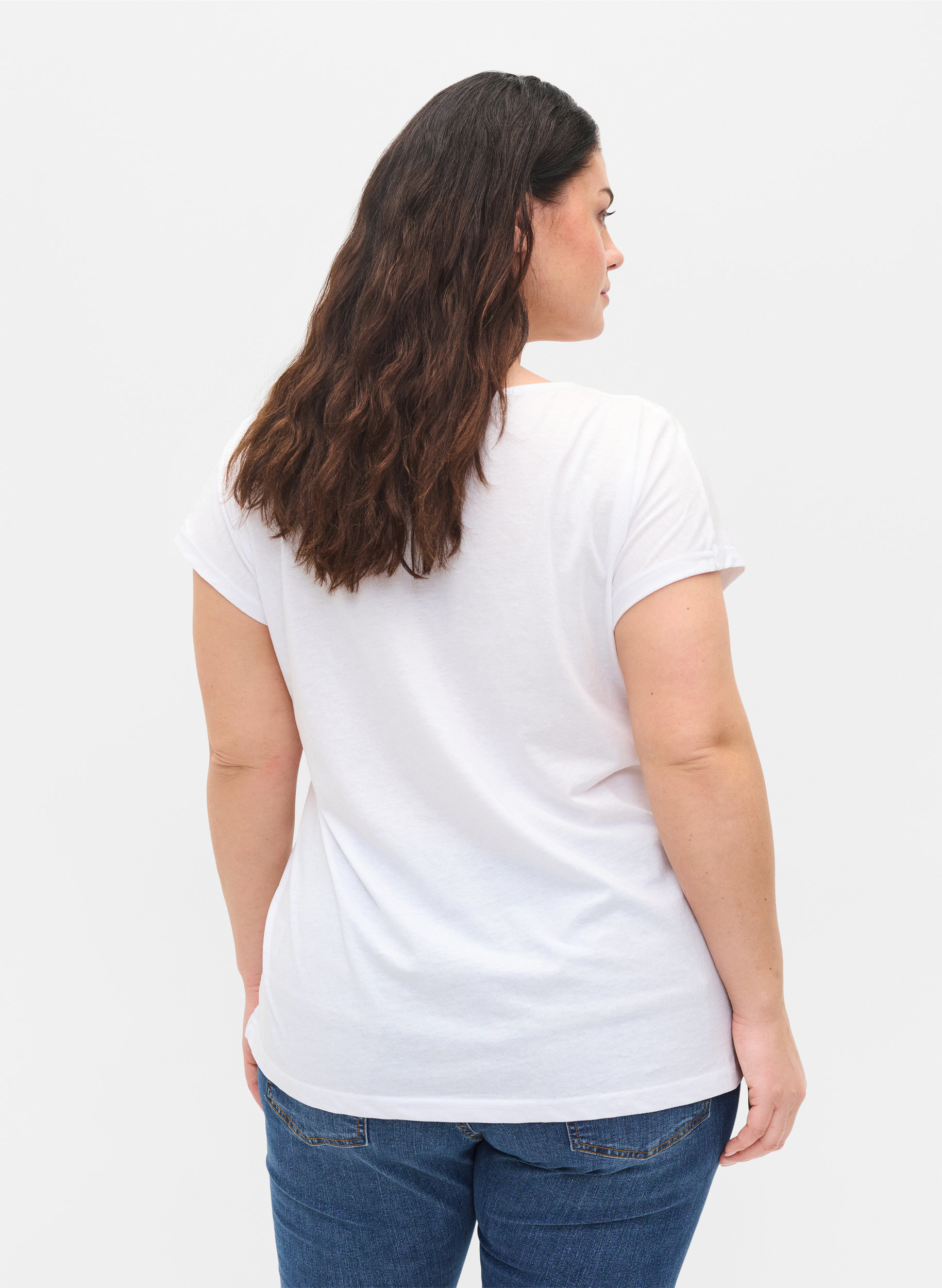 T-shirt met mix van katoen, Bright White, Model image number 2
