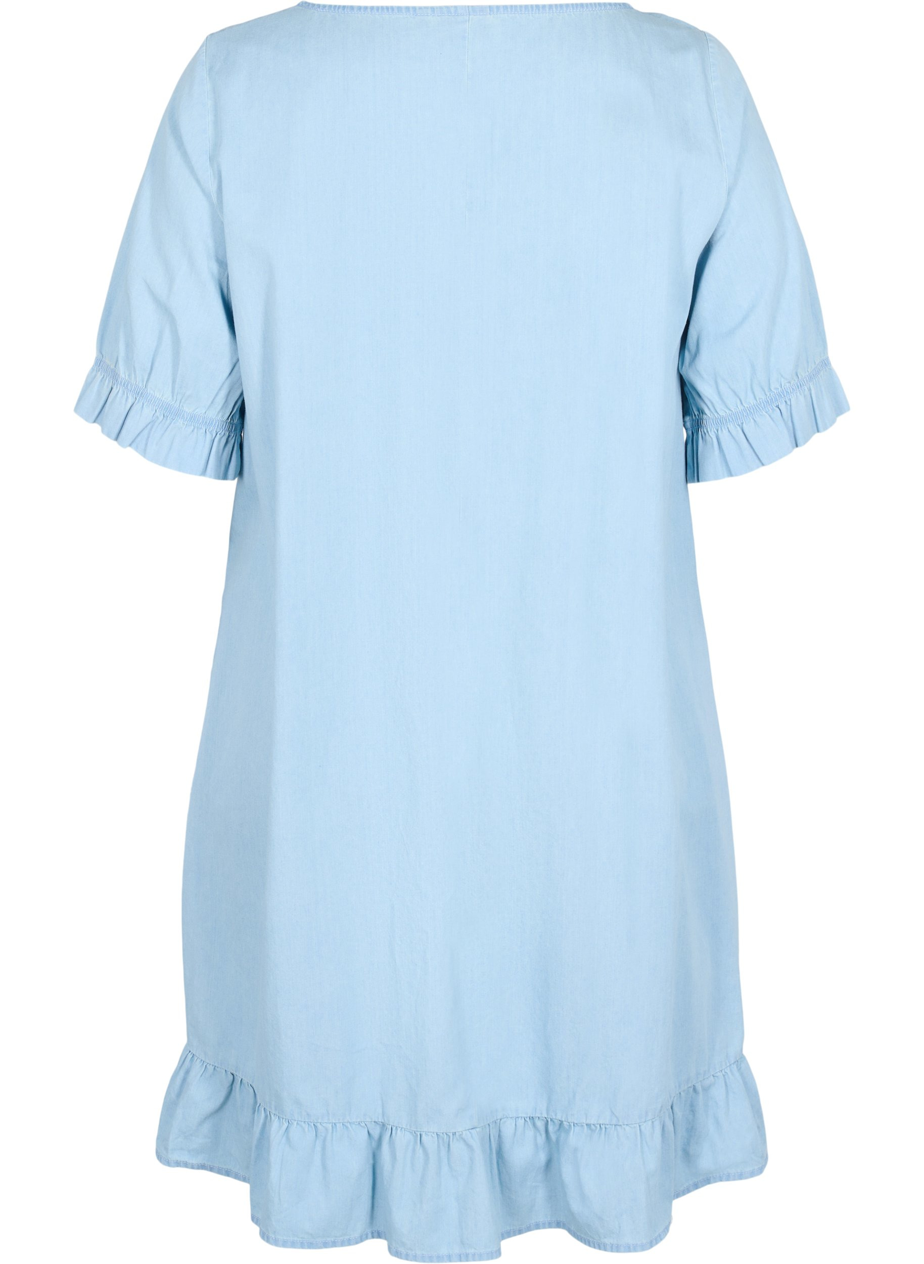 Denim jurk in katoen met korte mouwen, Light blue denim, Packshot image number 1