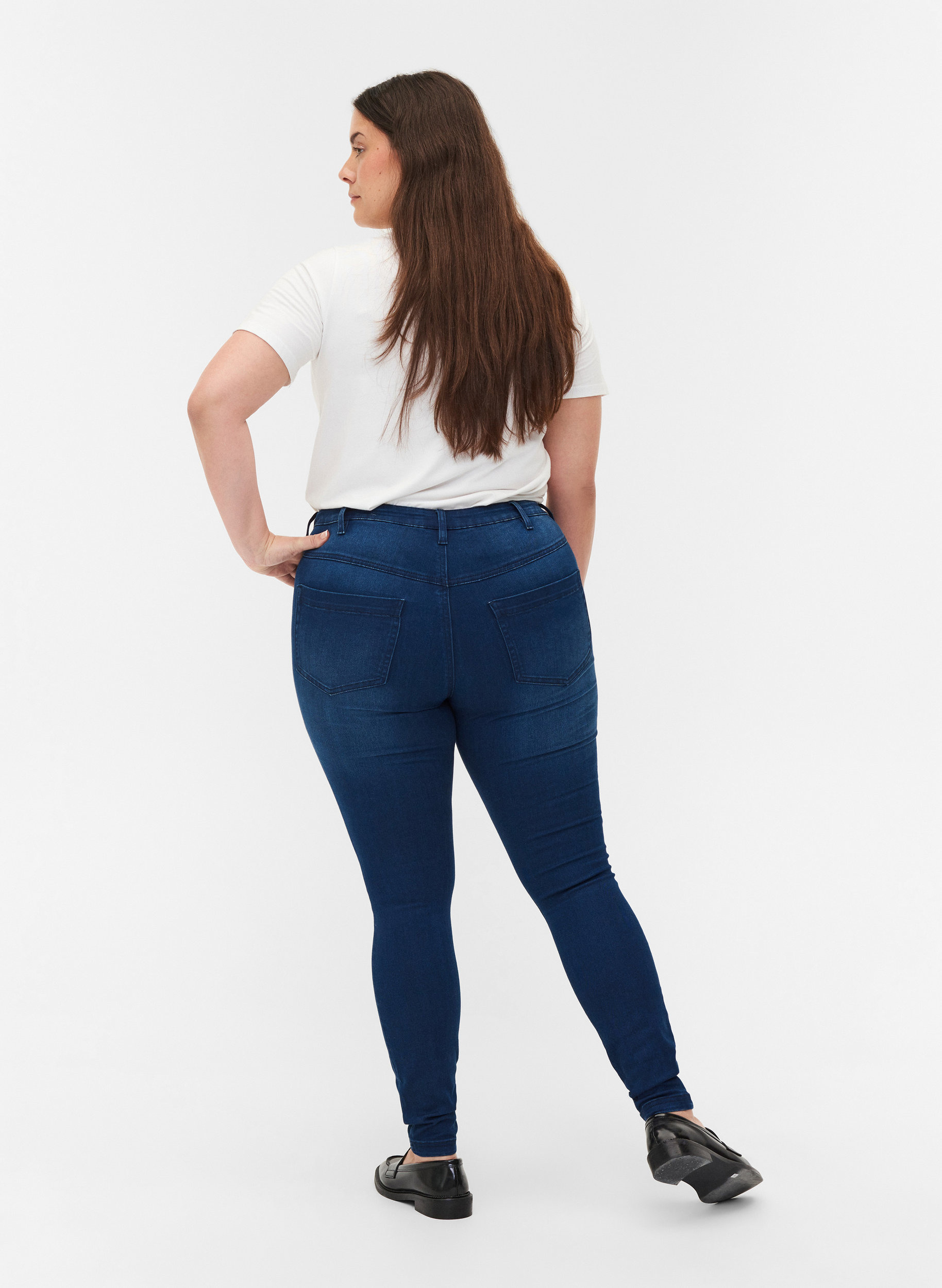 Super slim fit Amy jeans met hoge taille , Blue denim, Model image number 2