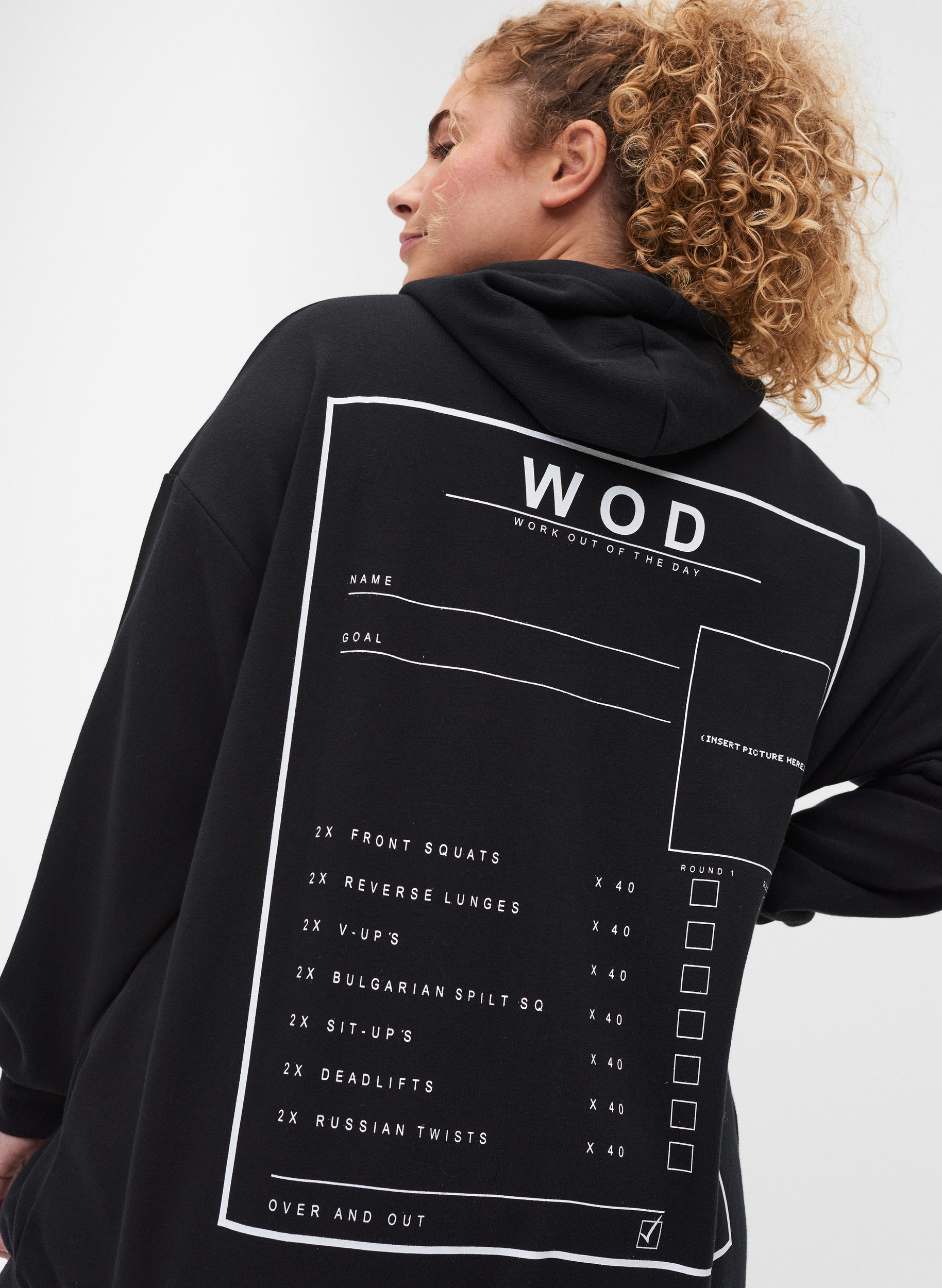 Sweat vest met capuchon en print, Black WOD, Model image number 2