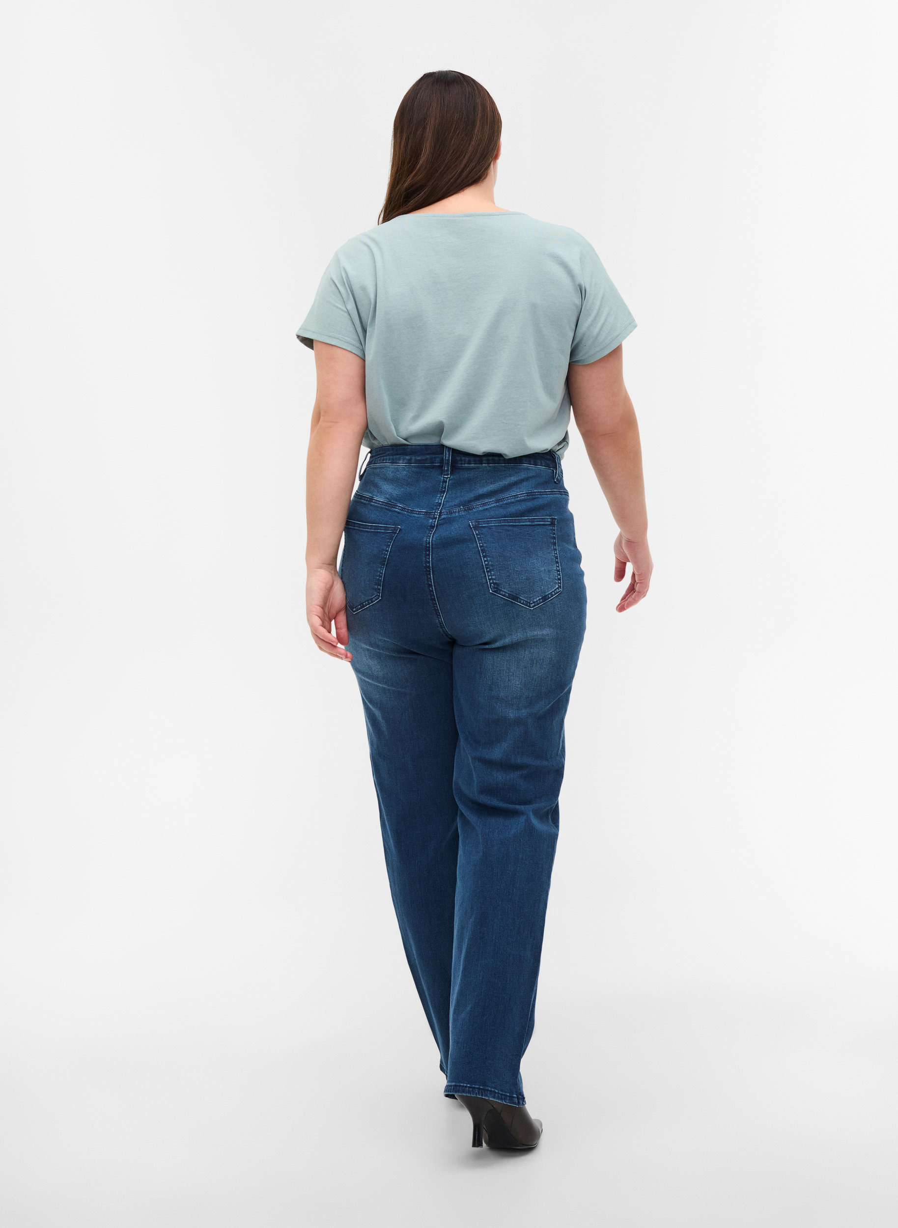 Jeans met extra hoge taille, Blue denim, Model