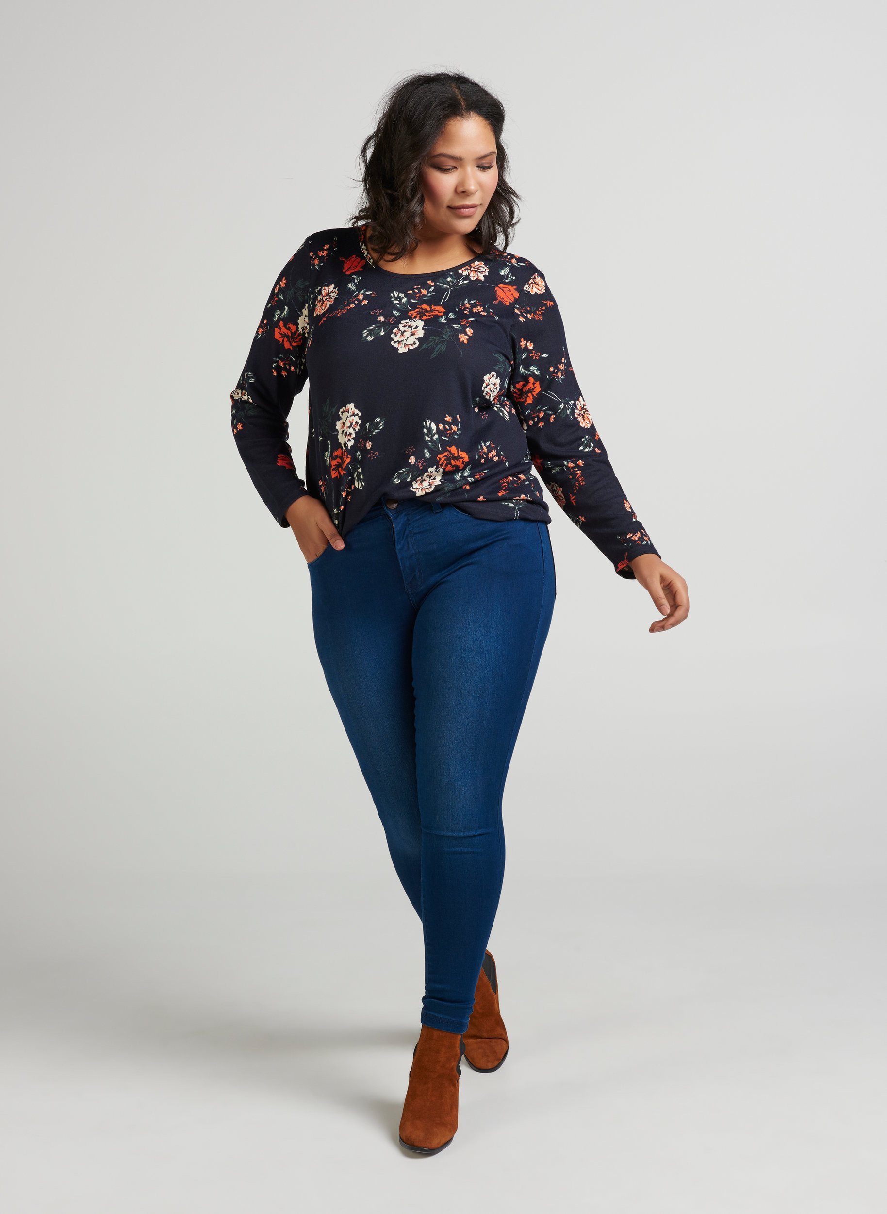 Super slim fit Amy jeans met hoge taille , Blue denim, Model image number 1