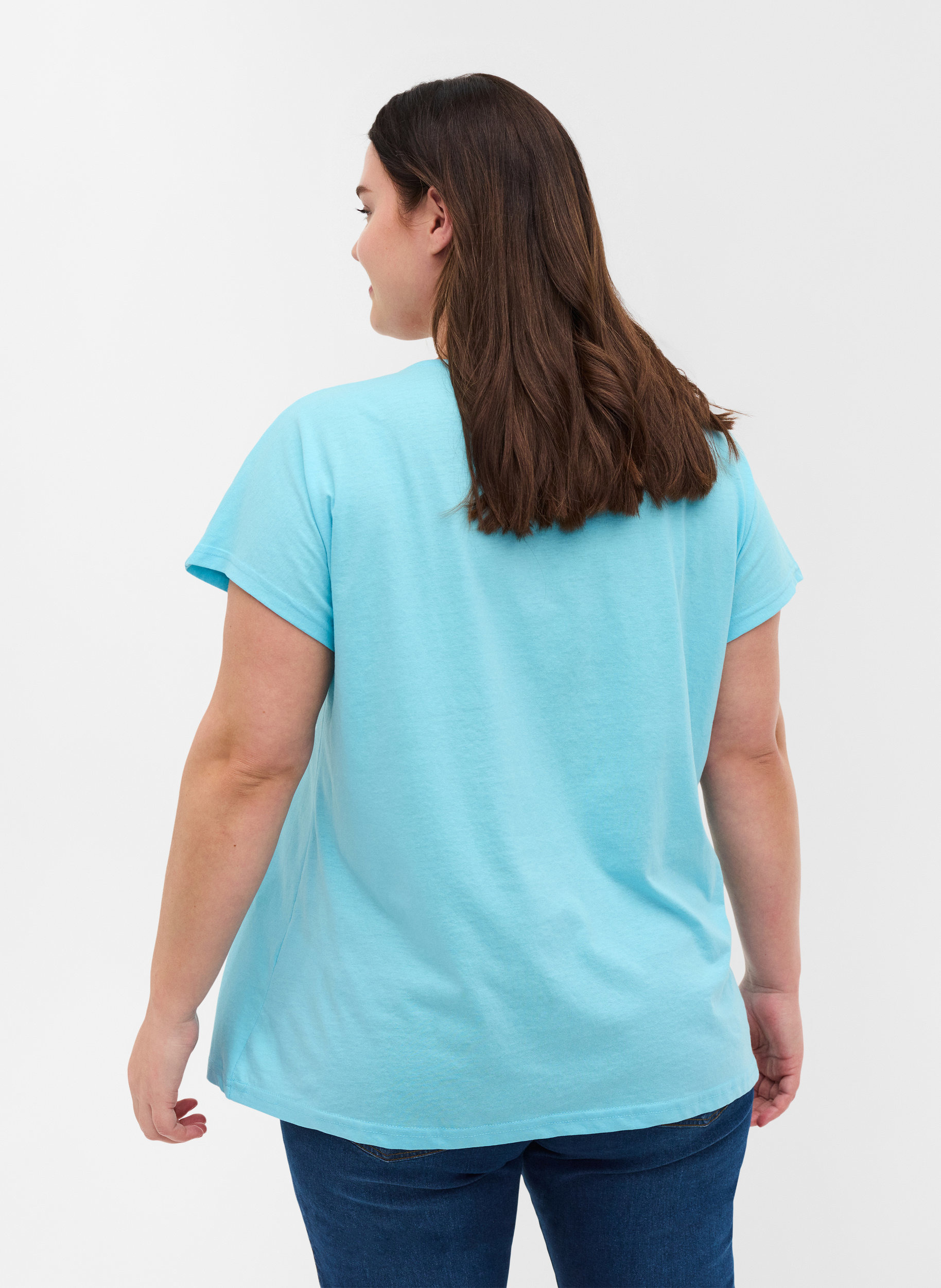 T-shirt met mix van katoen, Blue Topaz, Model image number 1