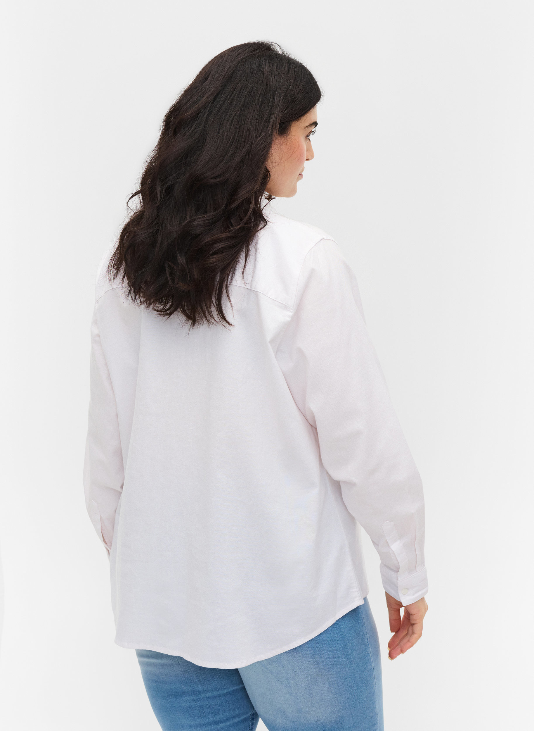 Katoenen blouse met lange mouwen, Bright White, Model image number 1