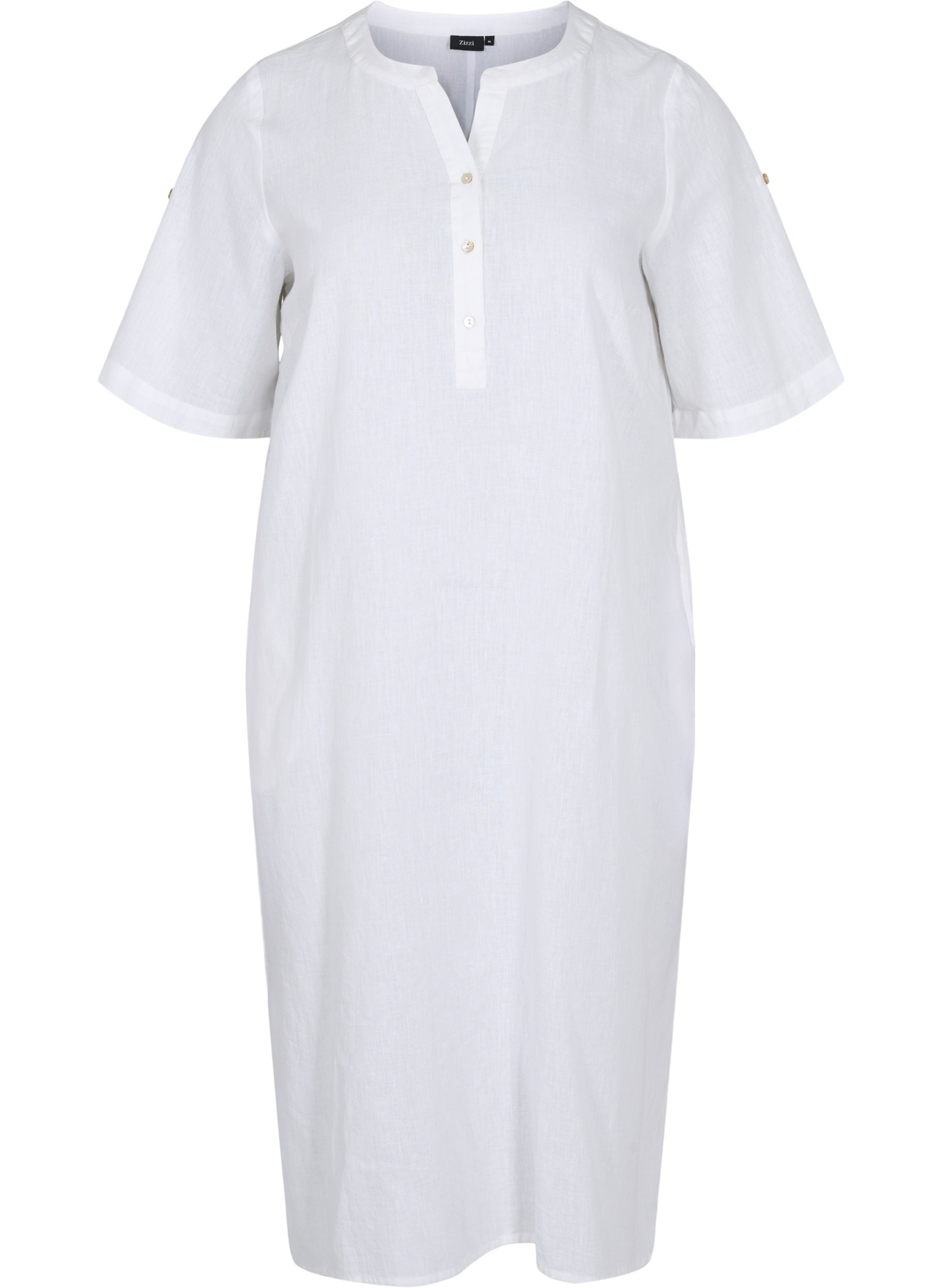 Lange blouse jurk met korte mouwen, White, Packshot