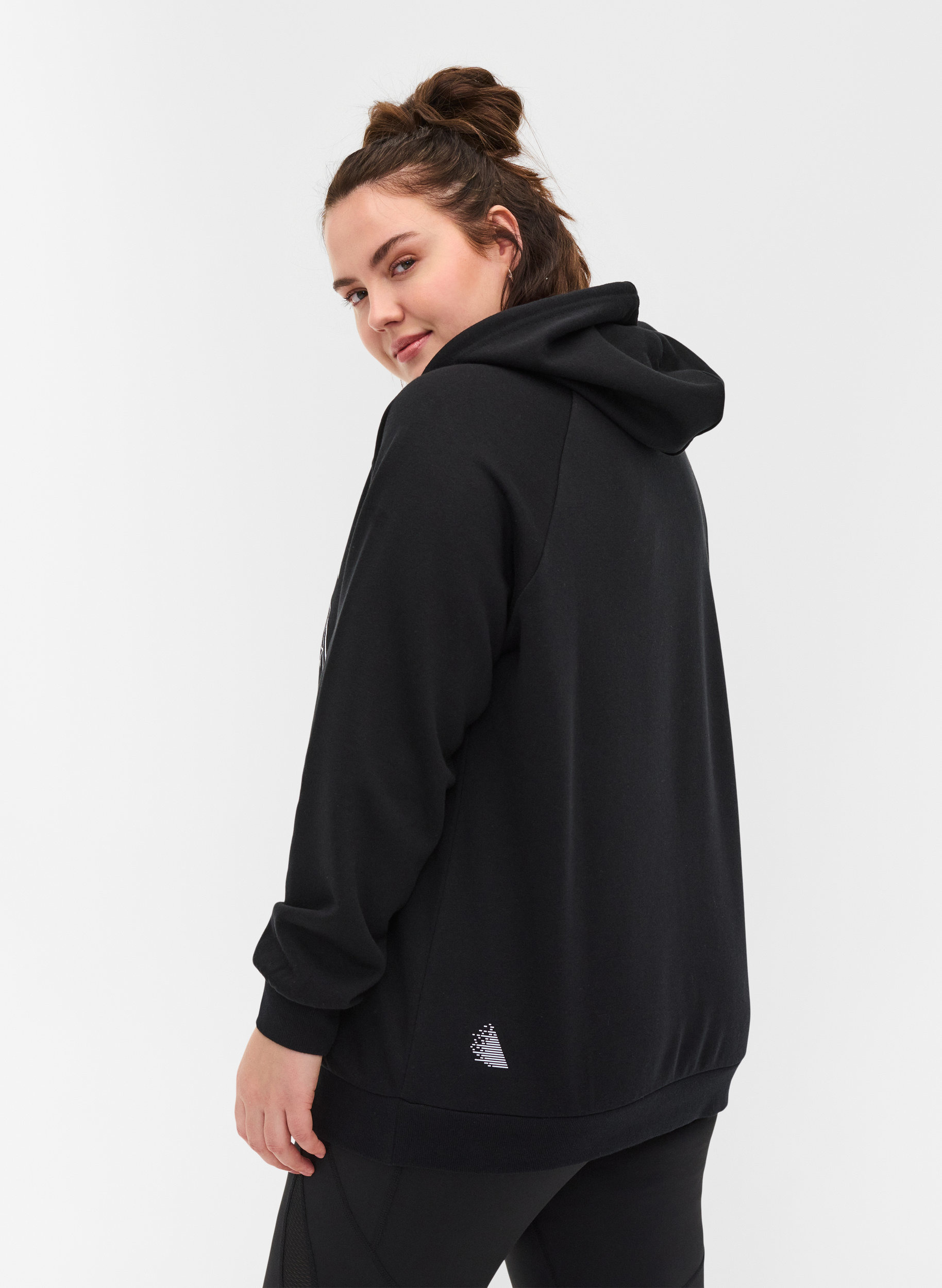 Sweatermet capuchon en printdetails, Black, Model image number 1