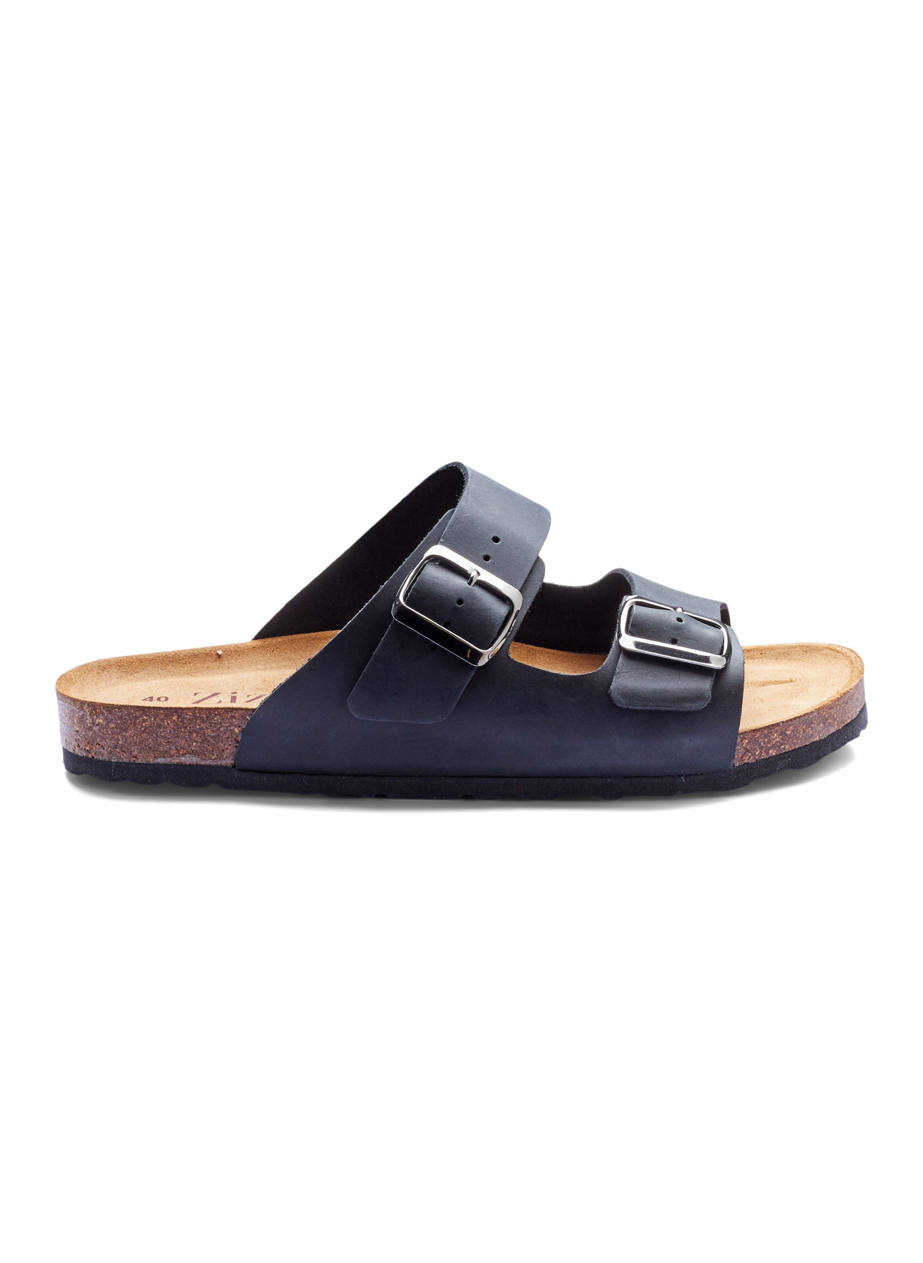 Leren sandalen met verstelbare gespen, Black, Packshot image number 0