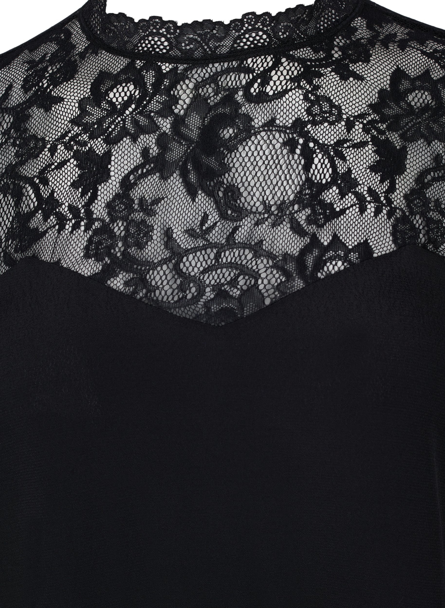Viscose top met kant en lange mouwen, Black, Packshot image number 2