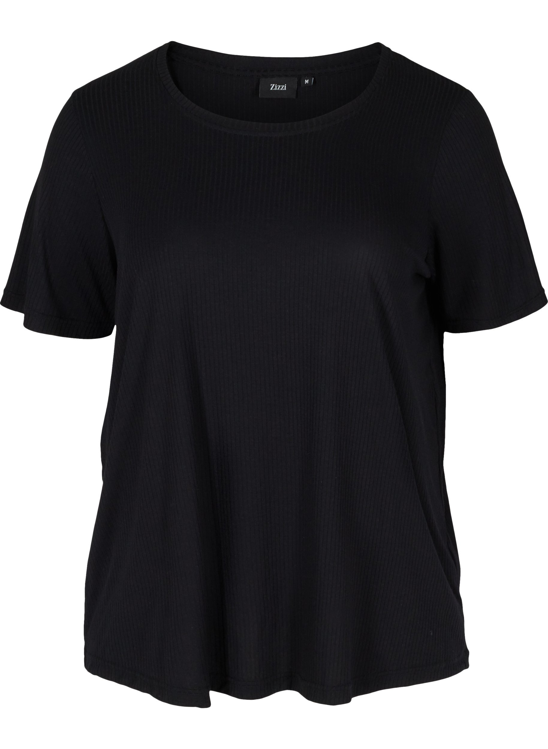 T-shirt met korte mouwen in ribstof, Black, Packshot