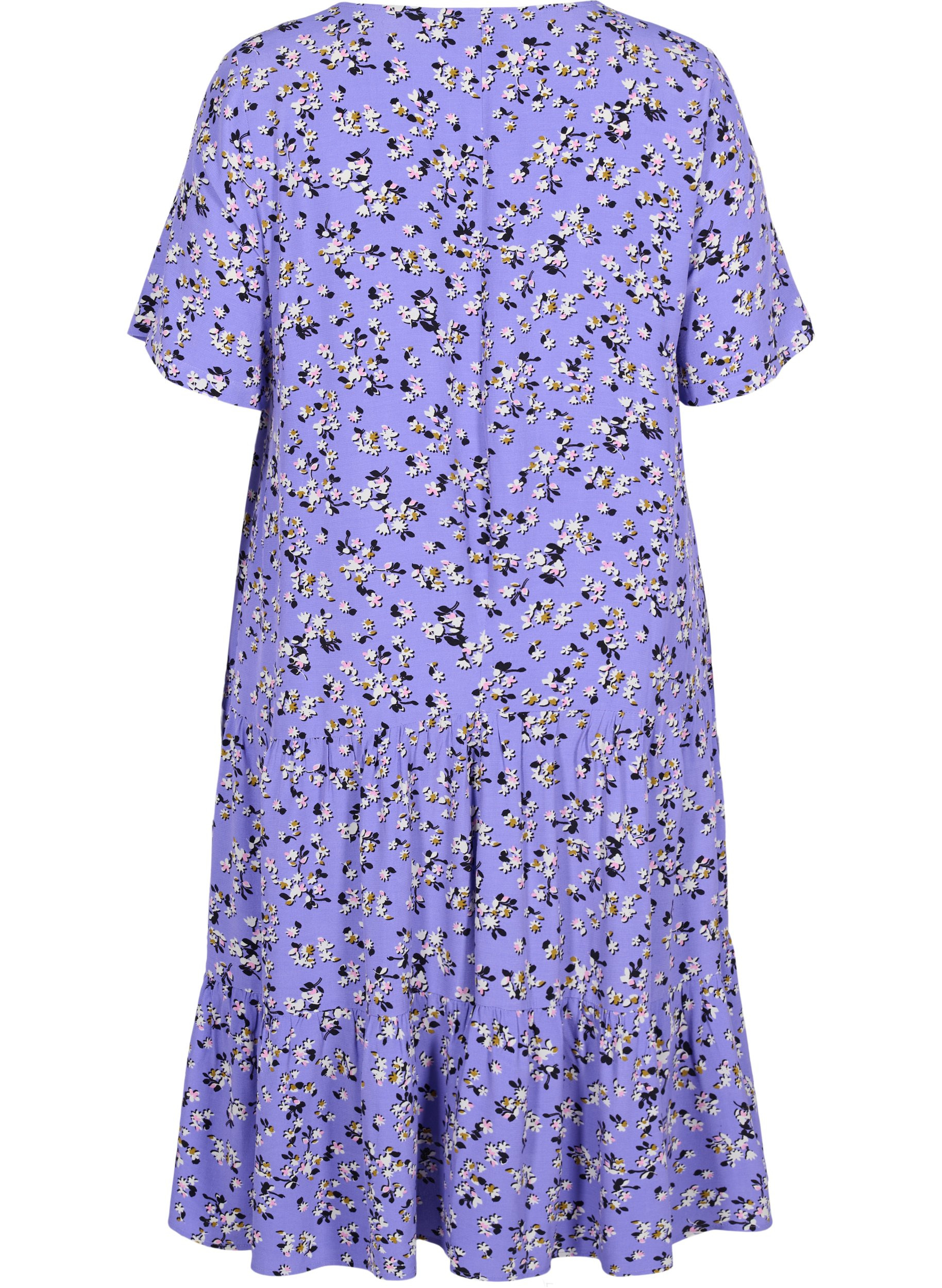 Viscose midi-jurk met bloemenprint, Lilac Flower Print, Packshot image number 1