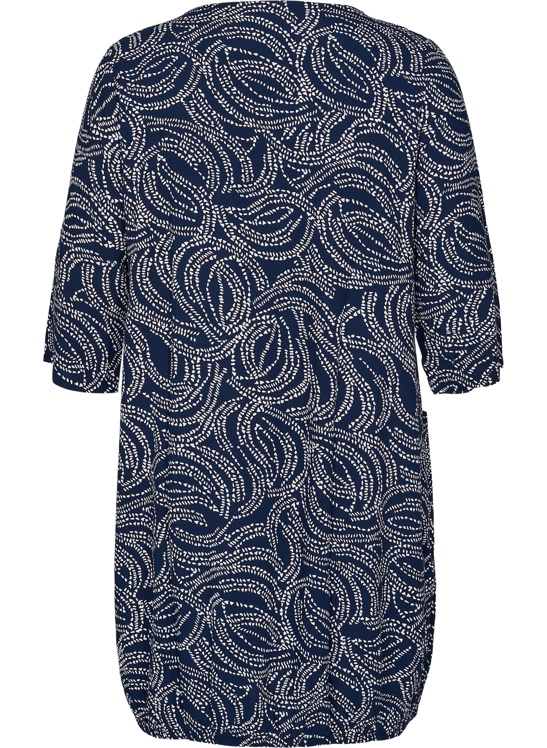 Viscose jurk met 3/4 mouwen, Blue Graphic, Packshot image number 1