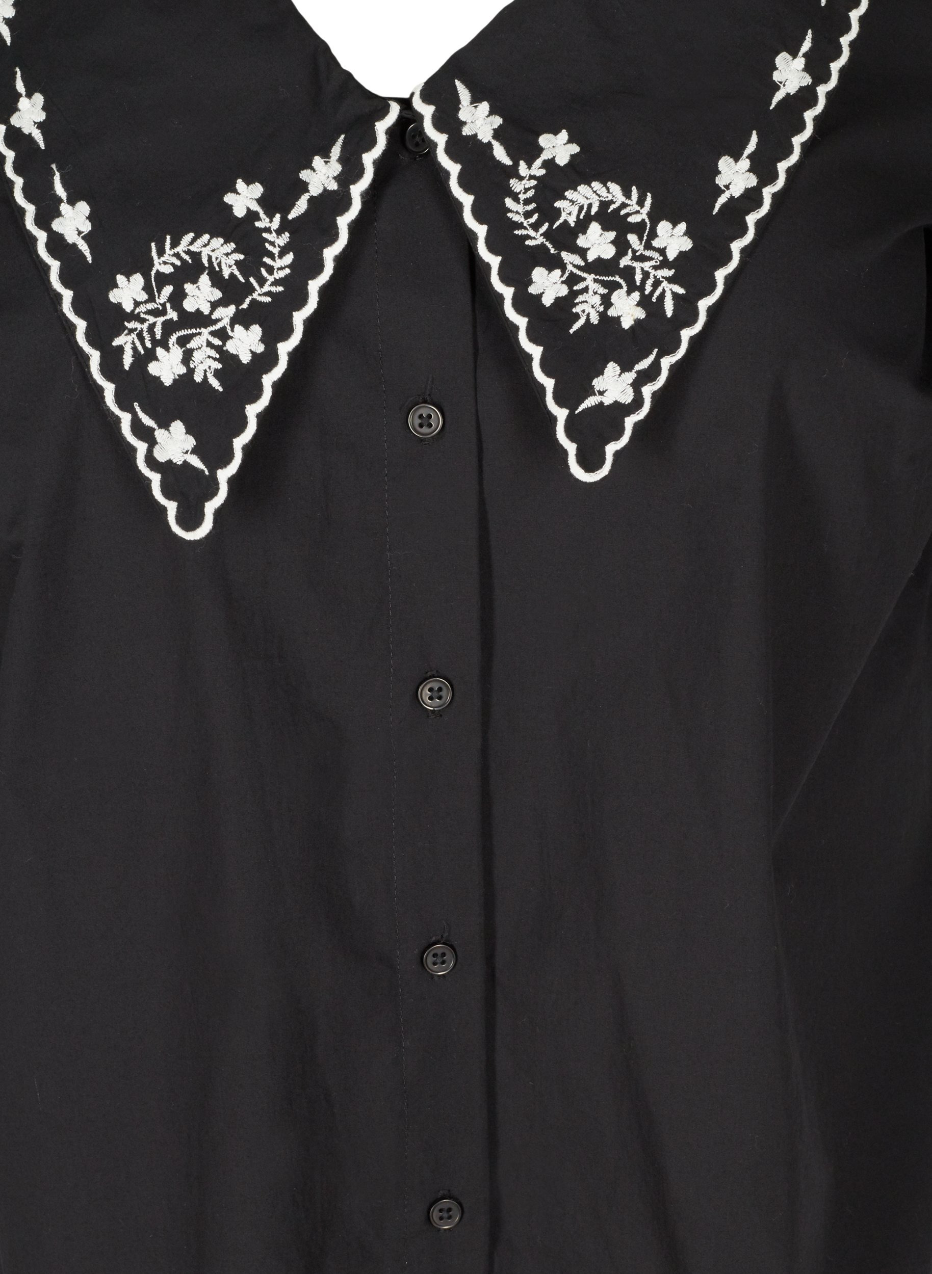 Katoenen blouse met korte mouwen en grote kraag , Black w. White, Packshot image number 2