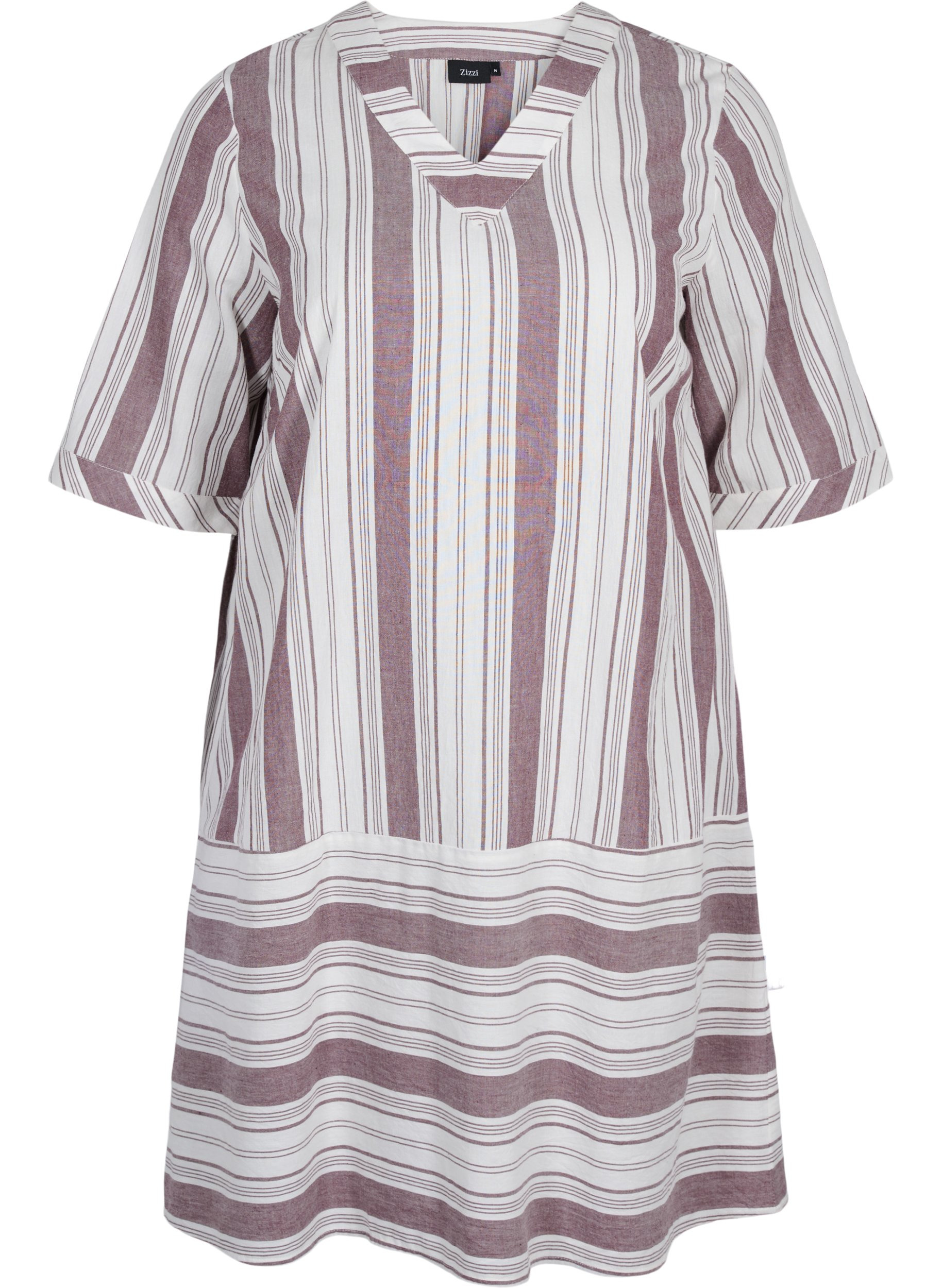 Gestreepte katoenen jurk met korte mouwen, Vineyard Wine Stripe, Packshot image number 0