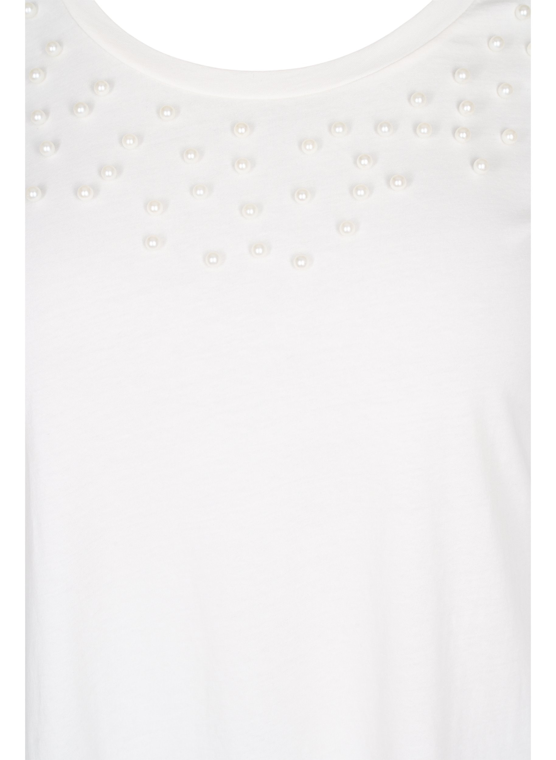 Katoenen T-shirt met parels, Warm Off-white, Packshot image number 2
