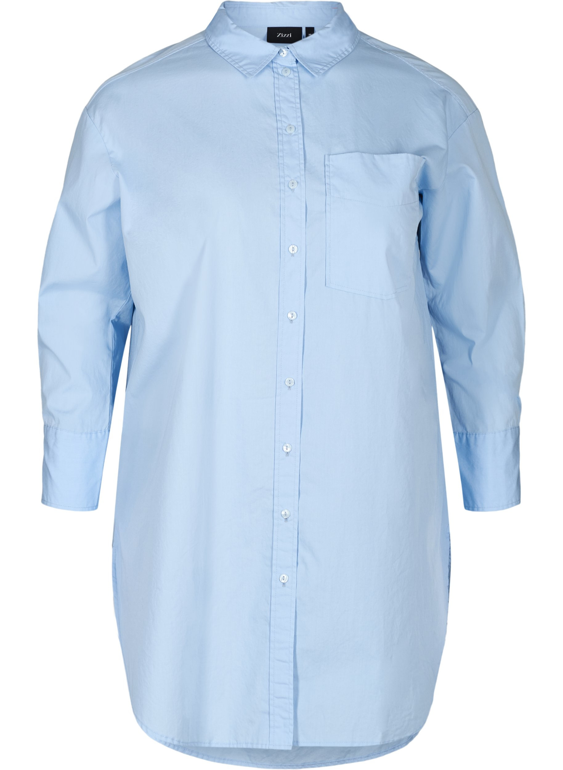 Lange katoenen blouse met borstzakje, Blue Heron, Packshot image number 0