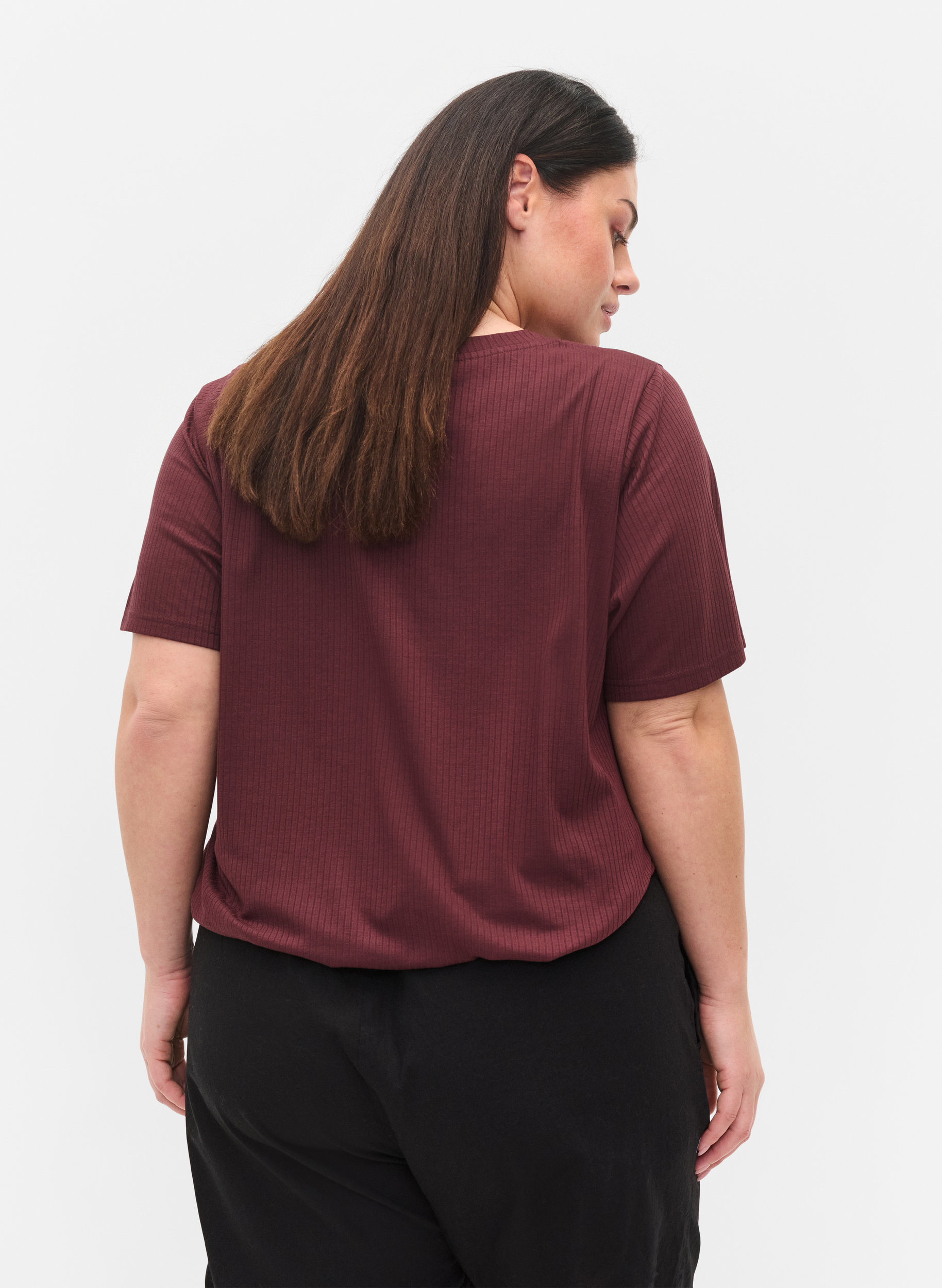 T-shirt met korte mouwen in ribstof, Vineyard Wine, Model