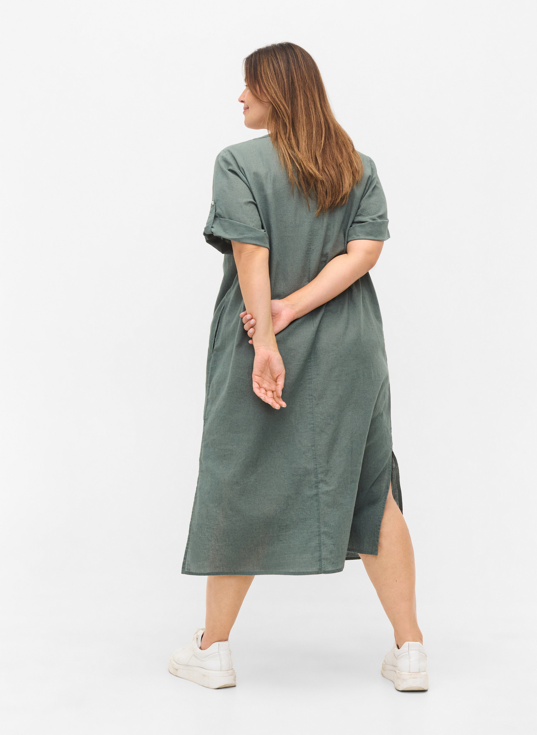 Lange blouse jurk met korte mouwen, Balsam Green, Model image number 1