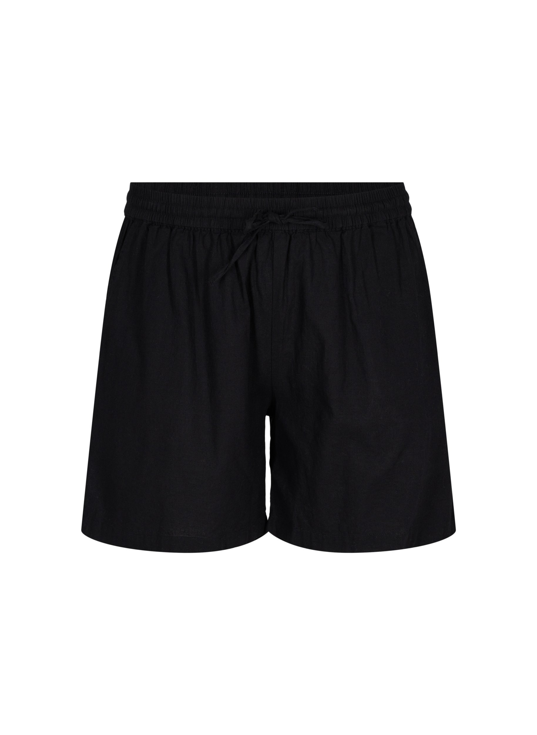 Losse shorts in katoenmix met linnen, Black, Packshot